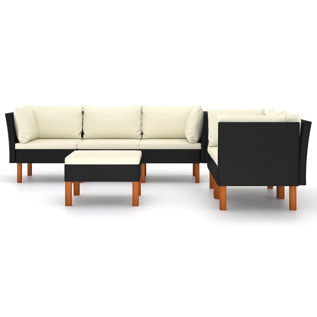 6-Piece Black PE Rattan Patio Furniture Set with Cushions - Outdoor Garden Lounge Sectional Sofa Conversation Set with Footrest - Perfect for Porch, Lawn, Backyard & Poolside Relaxation