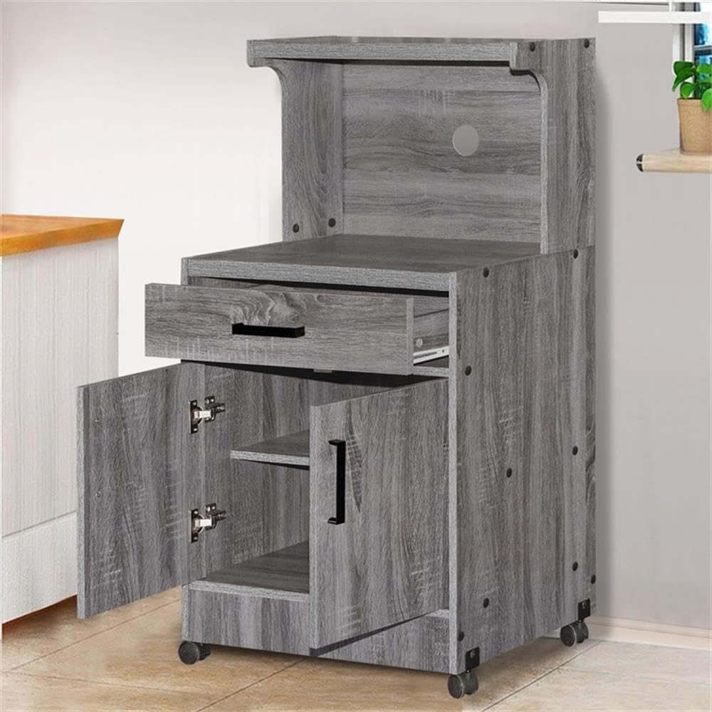 Better Home Products Shelby Kitchen Wooden Microwave Cart in Gray - Space-Saving Organizer for Small Kitchens, Dorm Rooms & Apartments