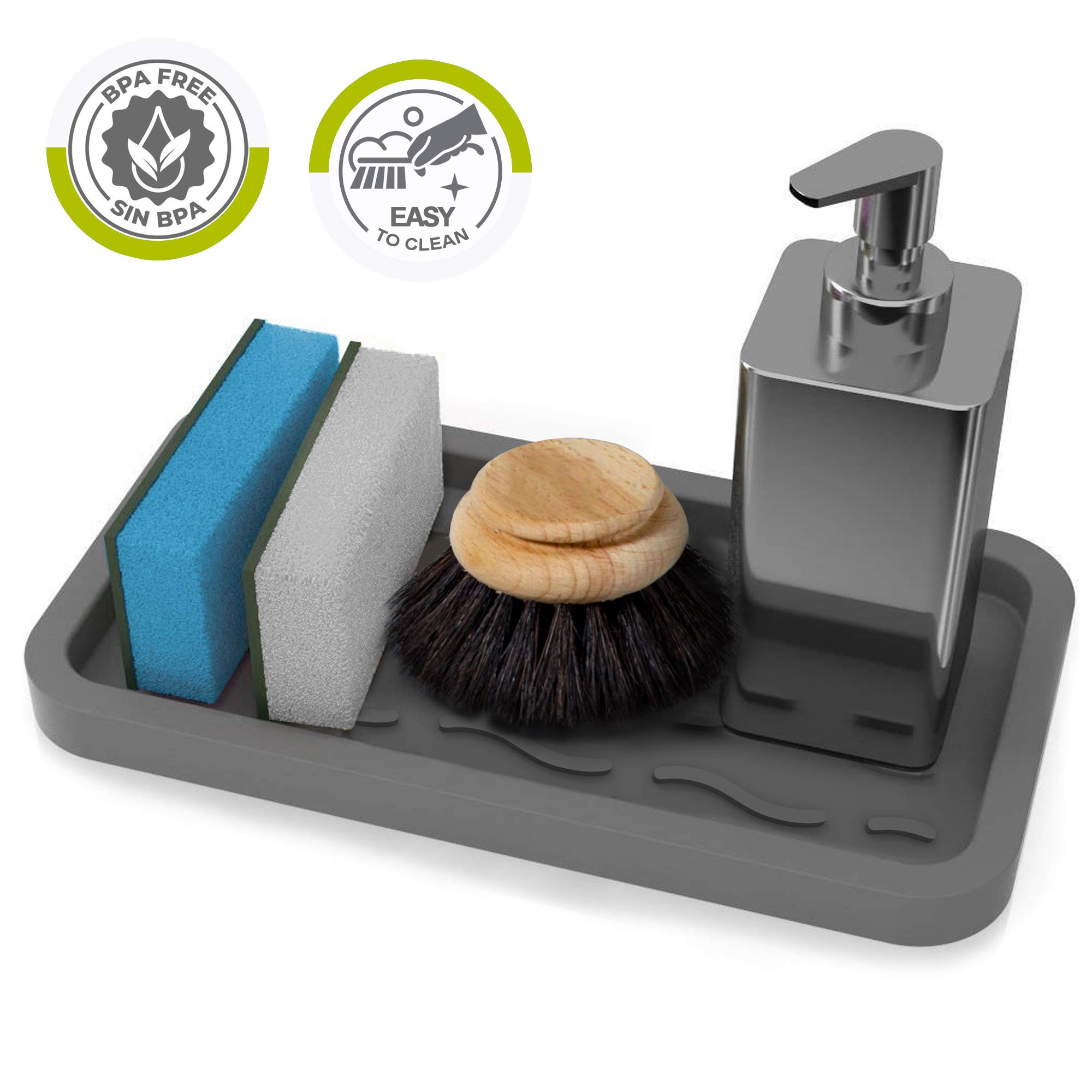 Premium Silicone Sponge Holder & Soap Dispenser Organizer - Non-Slip Kitchen Sink Tray for Sponges, Scrubbers & Cleaning Tools - Durable Sink Caddy with Drainage Holes - Perfect for Kitchen, Bathroom & RV Use