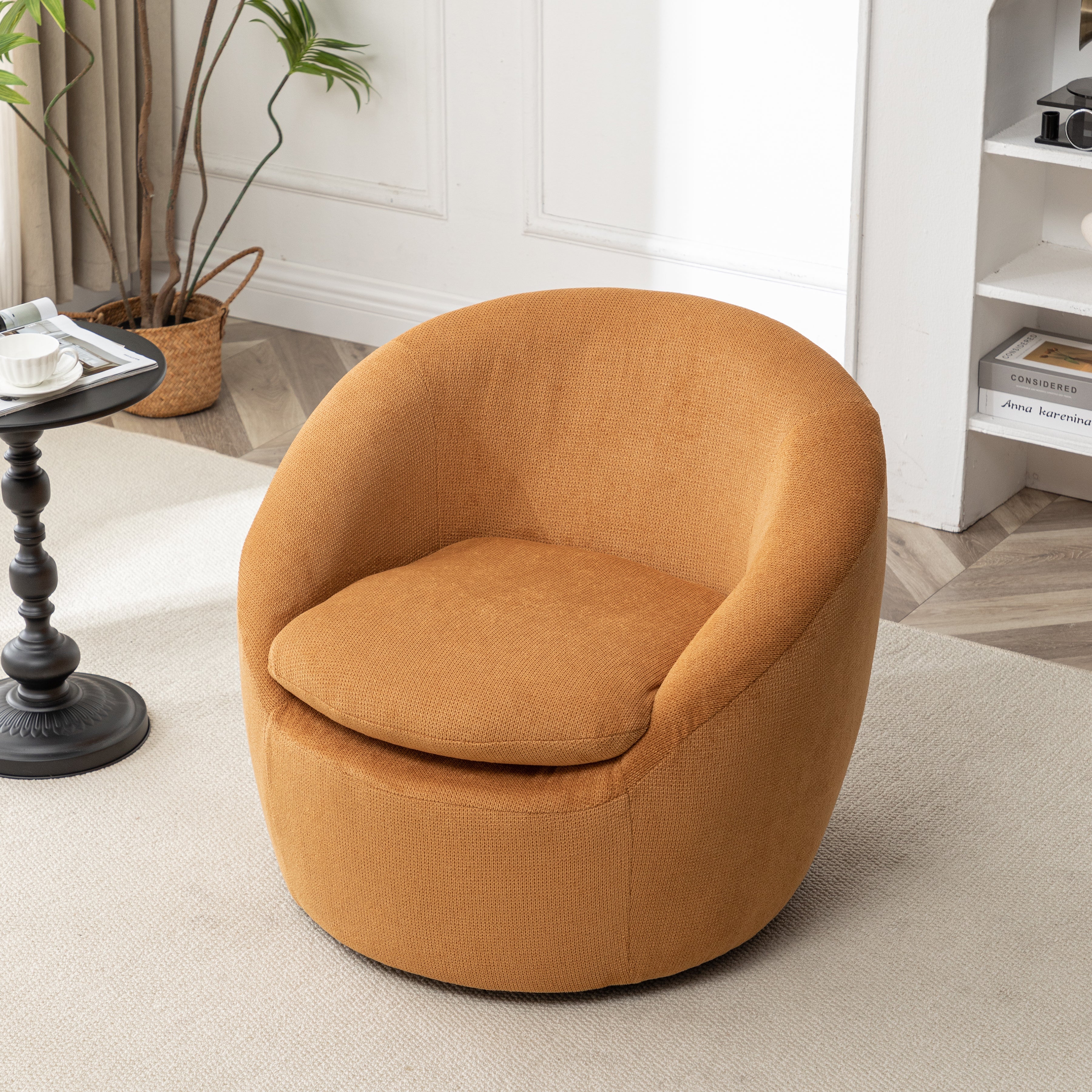 Roundhill Furniture Winnie Modern Barrel Chair - 360° Swivel Accent Chair with Upholstered Seat & Metal Base for Living Room, Bedroom or Office