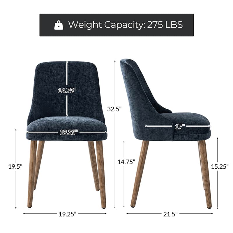 Zara Dining Chairs Set of 2/4/6 - Modern Curved Backrest with Natural Wood Legs & Plush Cushion - Perfect for Kitchen, Dining Room, or Breakfast Nook