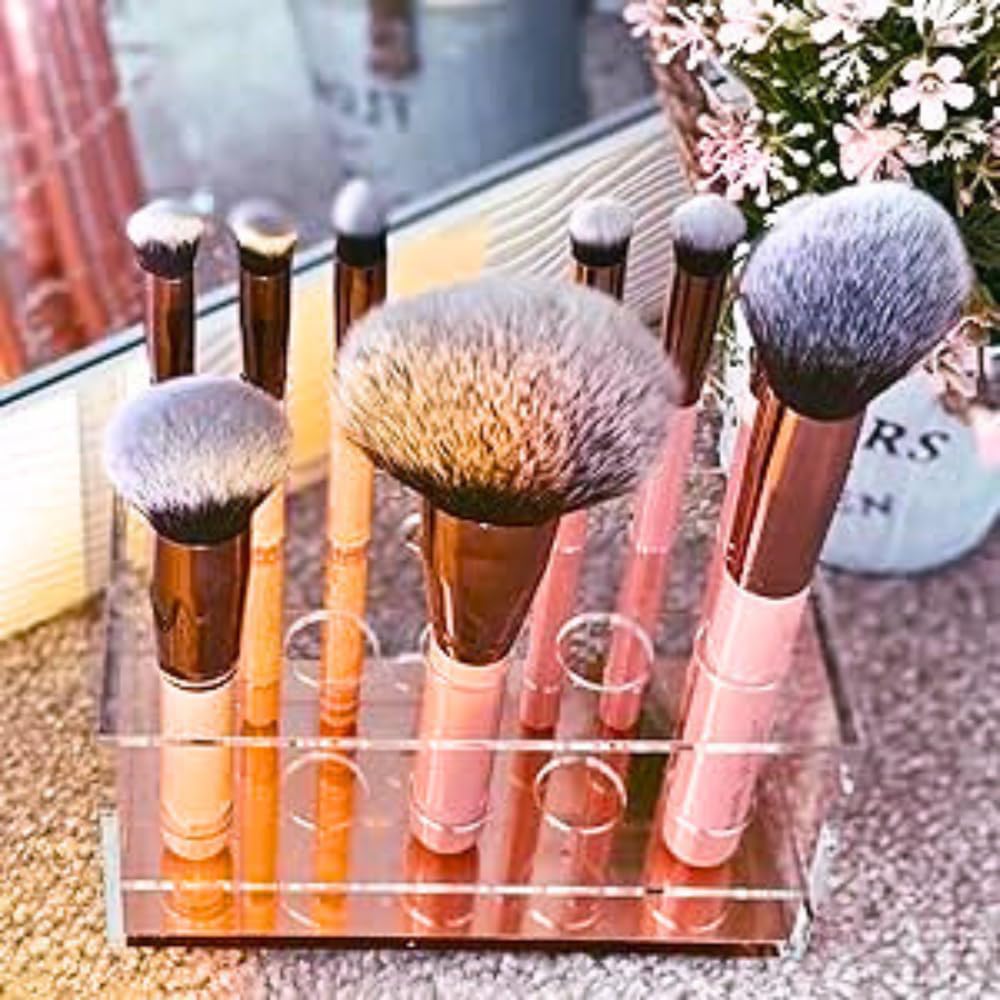 Moosy Life Acrylic Makeup Brush Holder Organizer - 12 Slots Vanity Countertop Storage & Drying Rack for Makeup Brushes | Perfect for Home Beauty Salon, Professional Makeup Artists & Travel Cosmetic Organization