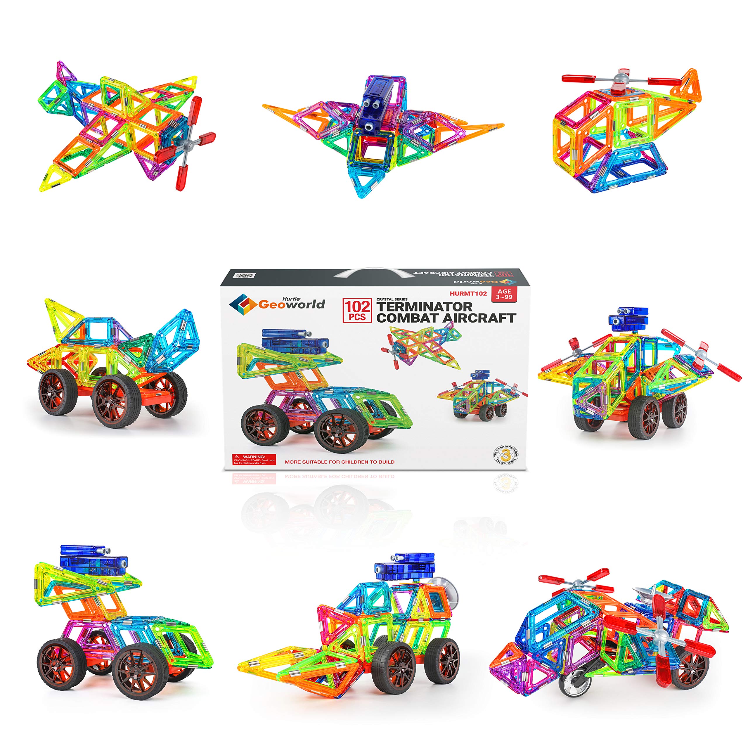 Magnetic Building Blocks for Kids - 102pcs Educational STEM Toys with Car Accessories, Safe Preschool Learning Toys for 3+ Year Old Boys & Girls | Creative Play, Classroom Activities, Birthday Gifts - Hurtle HURMT102