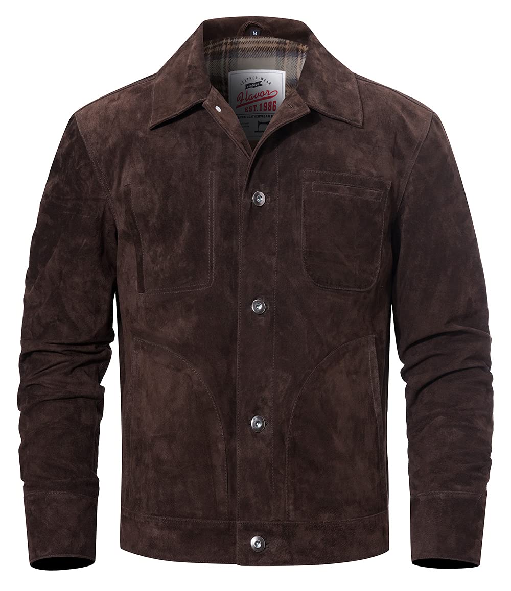 Premium Men's Suede Leather Jacket - Vintage Trucker Coat for Casual & Motorcycle Riding | Durable & Stylish Outerwear for Everyday Wear & Biker Fashion