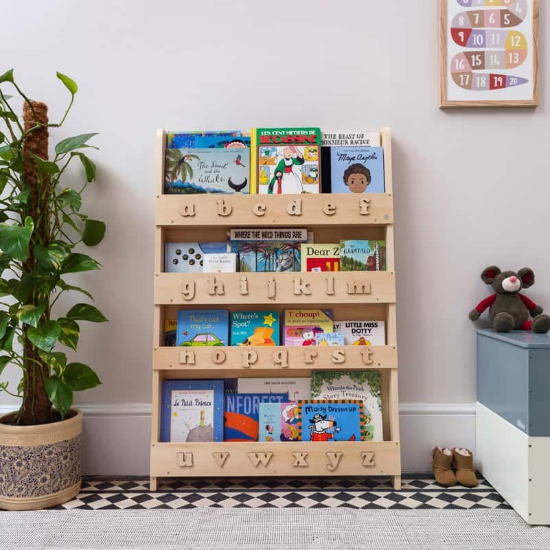Tidy Books® Wooden ABC Bookshelf for Kids (Ages 0-10) - Front Facing Book Display, Eco-Friendly Wood Alphabet Shelf, Handmade Natural Wood Bookshelf for Children's Room, Nursery & Playroom Organization