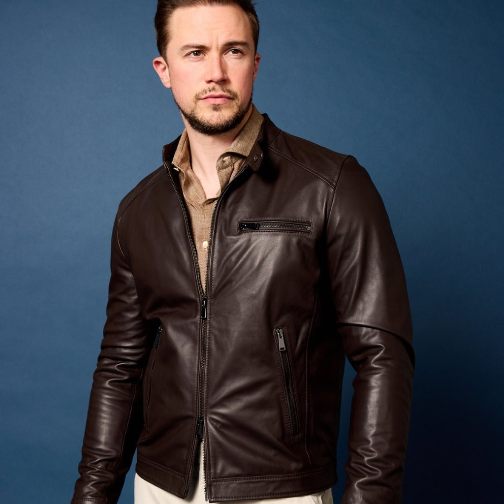 McKinnon & Co Genuine Nappa Leather Biker Jacket for Men - Premium Brown Motorcycle Jacket with Zipper Pockets | Perfect for Riding, Casual Wear & Outdoor Adventures