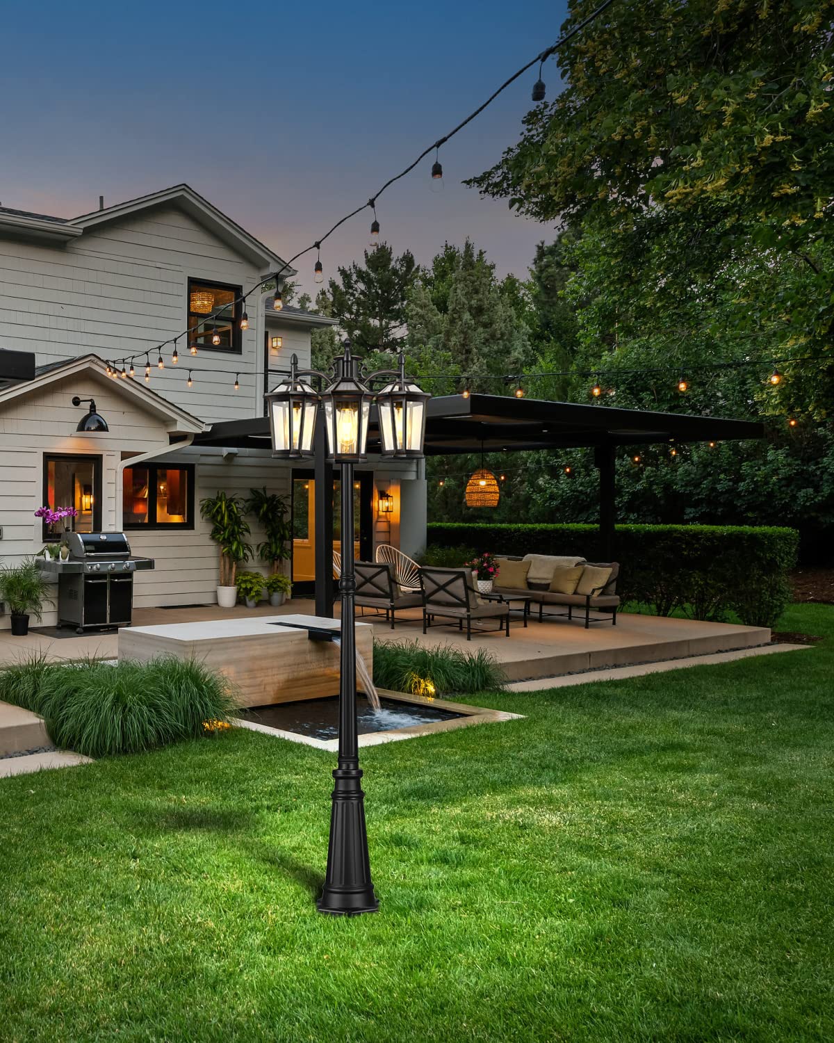 VIANIS 3-Head Outdoor Post Light - Dusk to Dawn Waterproof Aluminum Street Lamp with Tempered Glass - Perfect for Backyard, Garden, Patio, Driveway & Pathway Lighting