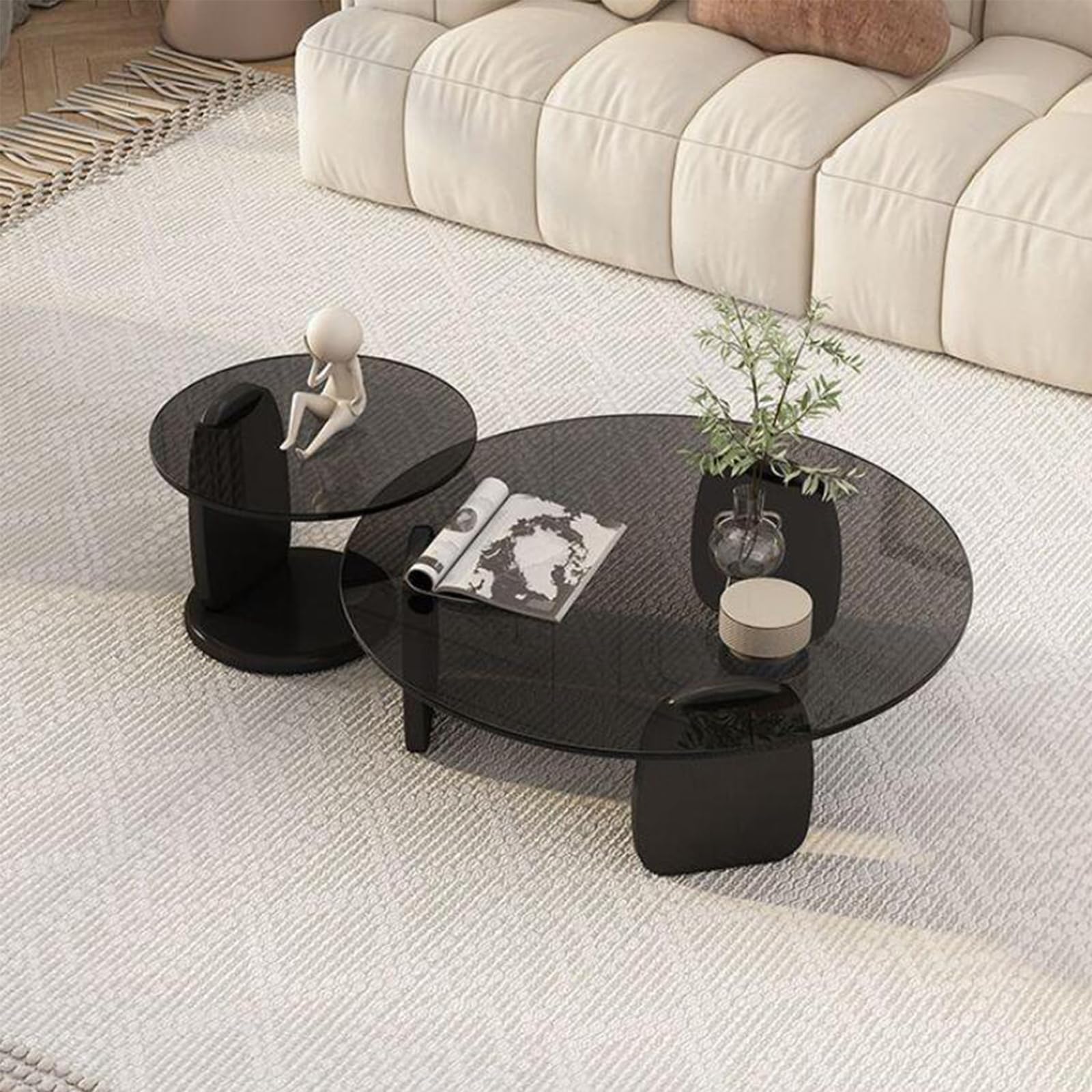 HM&DX Modern Round Coffee Table with Tempered Glass Top & Wood Frame - 35