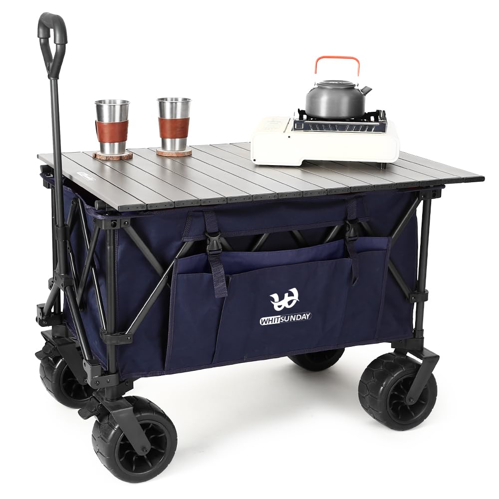 Whitsunday Collapsible Wagon Cart - Heavy Duty 400Lbs Capacity with All-Terrain Wheels for Gardening, Shopping, Camping, Fishing & Outdoor Picnics - Perfect for Beach Trips, Farmers Markets and Tailgating (Blue)