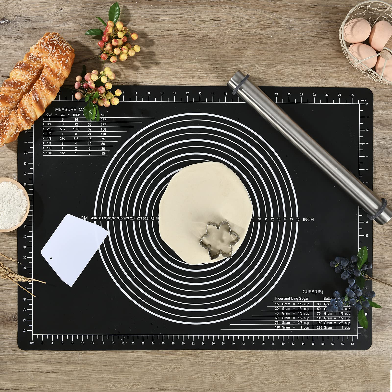 Non-Slip Silicone Baking Mat 28x20 Inches - Heat Resistant Pastry Mat for Dough Rolling, Kneading, Fondant & Pie Crust | Perfect for Countertop Protection, Cookie Decorating & Cake Making (Ideal for Home Bakers & Professional Kitchens)