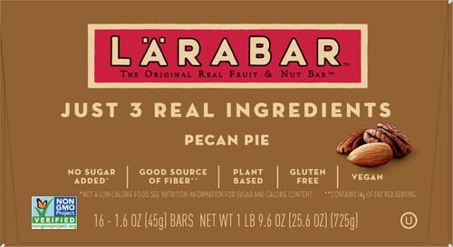 Larabar Pecan Pie - Gluten Free Vegan Fruit & Nut Energy Bar, 1.6 oz (16 Count Pack) - Healthy Snack for Hiking, Travel & On-the-Go Nutrition