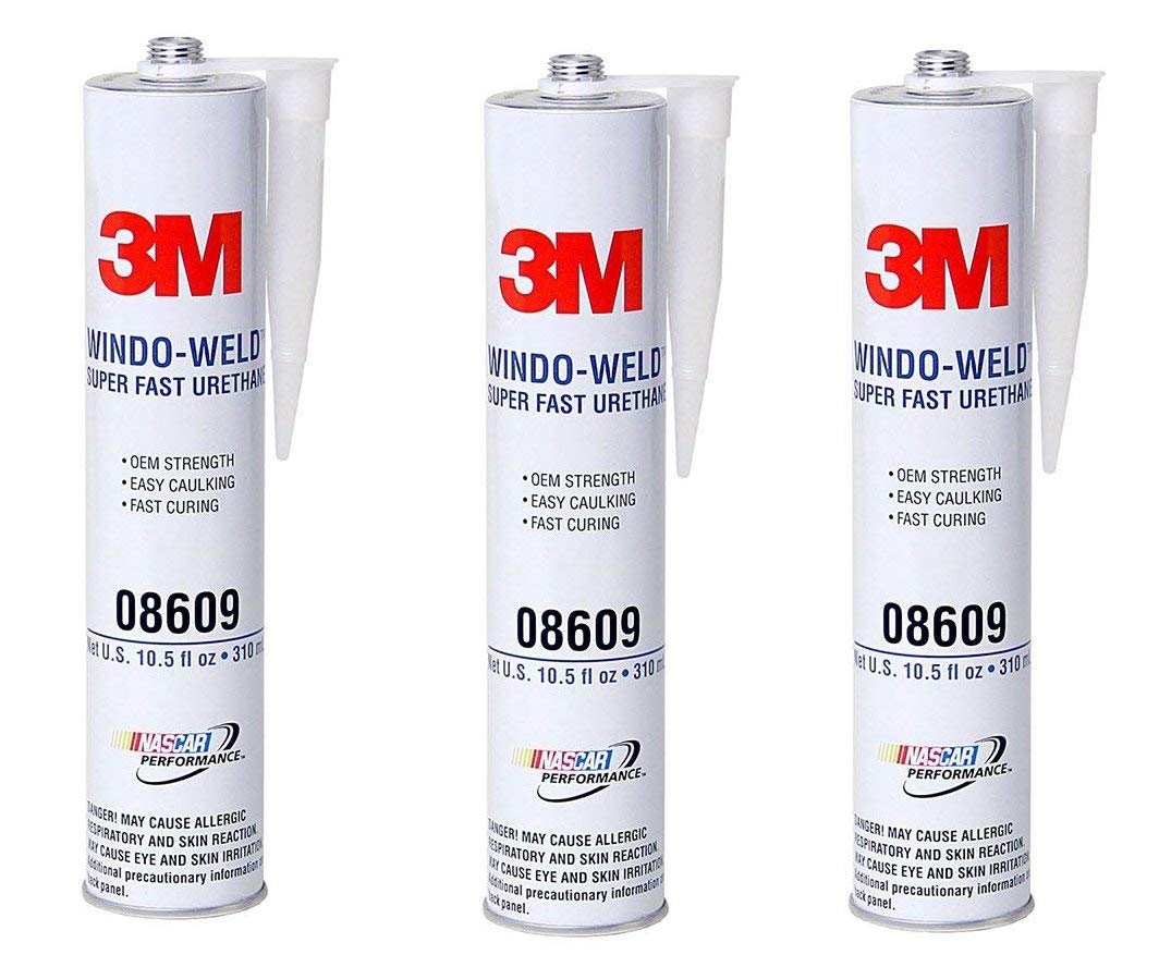 3M 08609 Window-Weld Super Fast Urethane Black Cartridge - 10.5 fl oz (3 Pack) | Automotive Glass Adhesive for Windshield & Window Repair | Weatherproof Sealant for Cars, Trucks & RVs