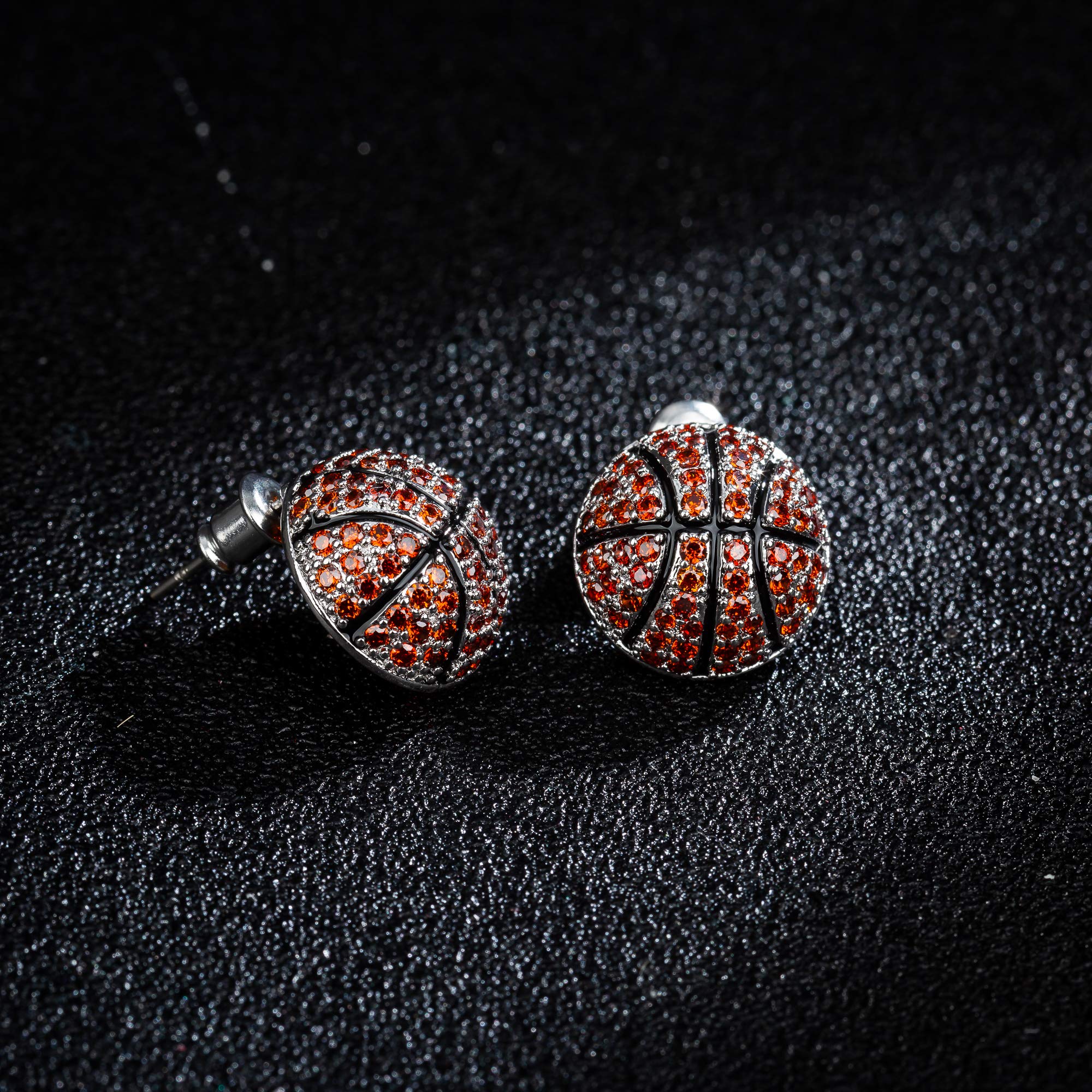 CZ Rhodium Sports Stud Earrings for Women - Basketball Volleyball Soccer - Perfect for Games & Parties