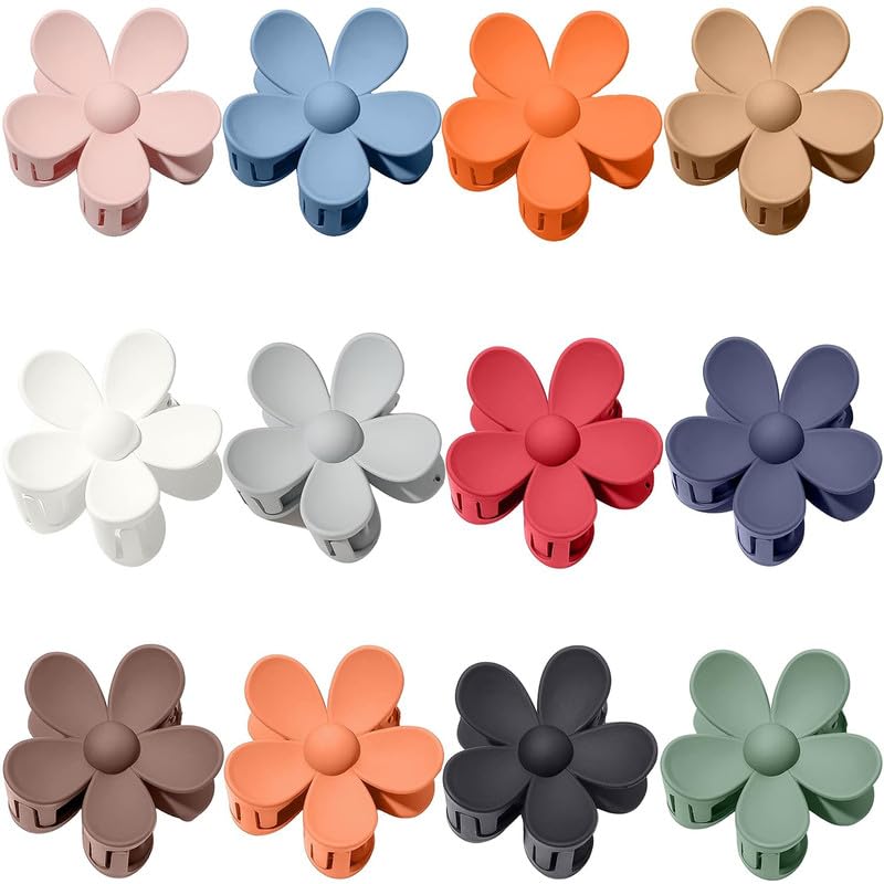 FAMEZA 6-Pack Large Flower Claw Hair Clips for Women - Non-Slip Matte Hair Clips for Thick Hair, Strong Hold Daisy Hair Accessories - Cute Gifts for Women & Girls (Multicolor) - Perfect for School, Work, Parties & Everyday Hairstyles