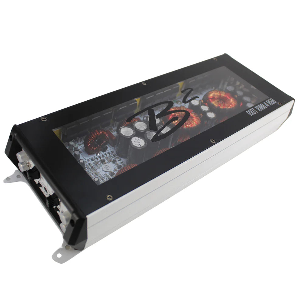 B2 Audio RIOT 1800W 2 Ohm Class D 4 Channel Car Amplifier with RGB LED Lighting - Powerful Car Audio System for Enhanced Sound Quality in Vehicles
