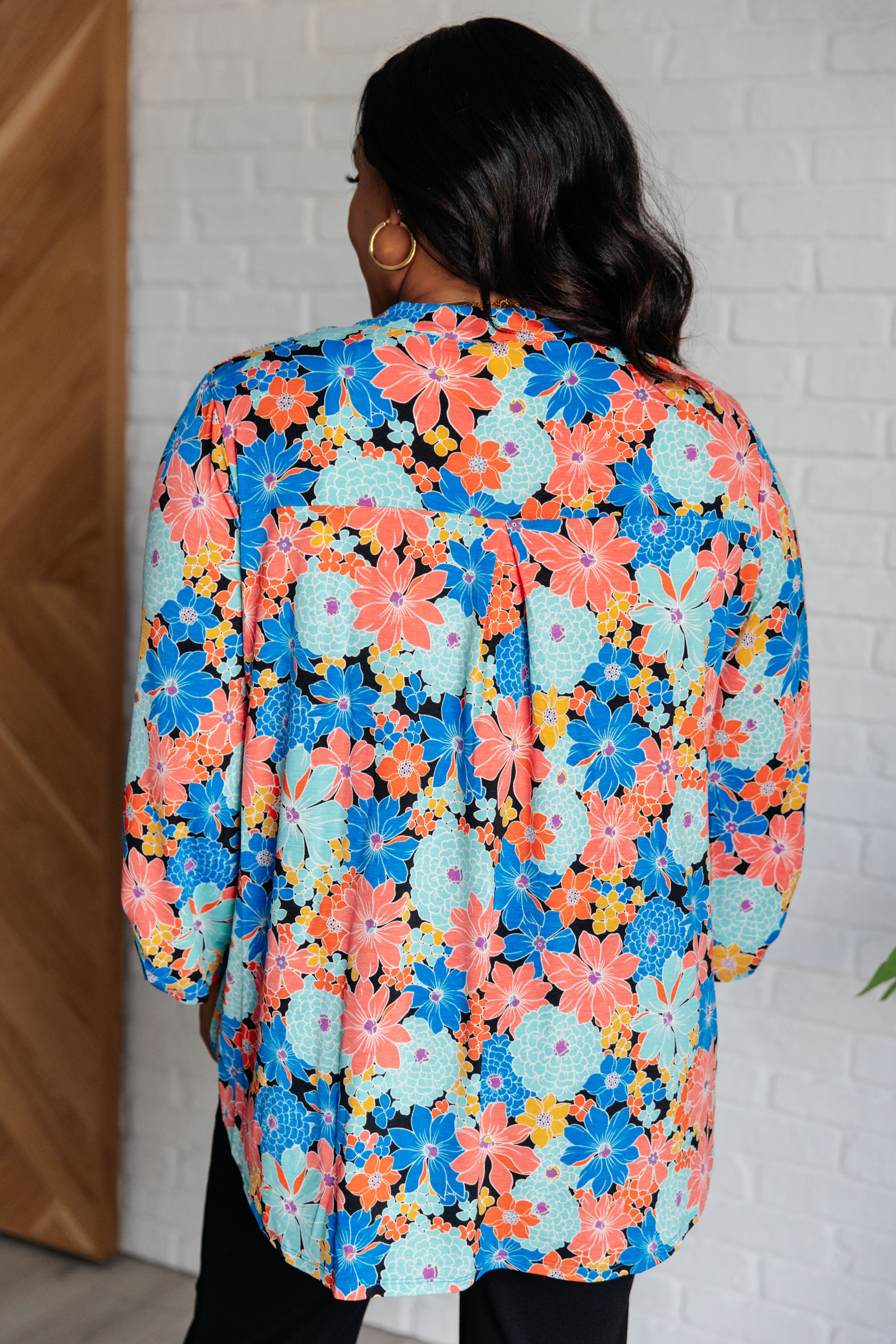 Lizzy Top - Royal & Jade Floral Print Women's Blouse | Casual Chic Shirt for Summer Outfits, Date Nights & Office Wear