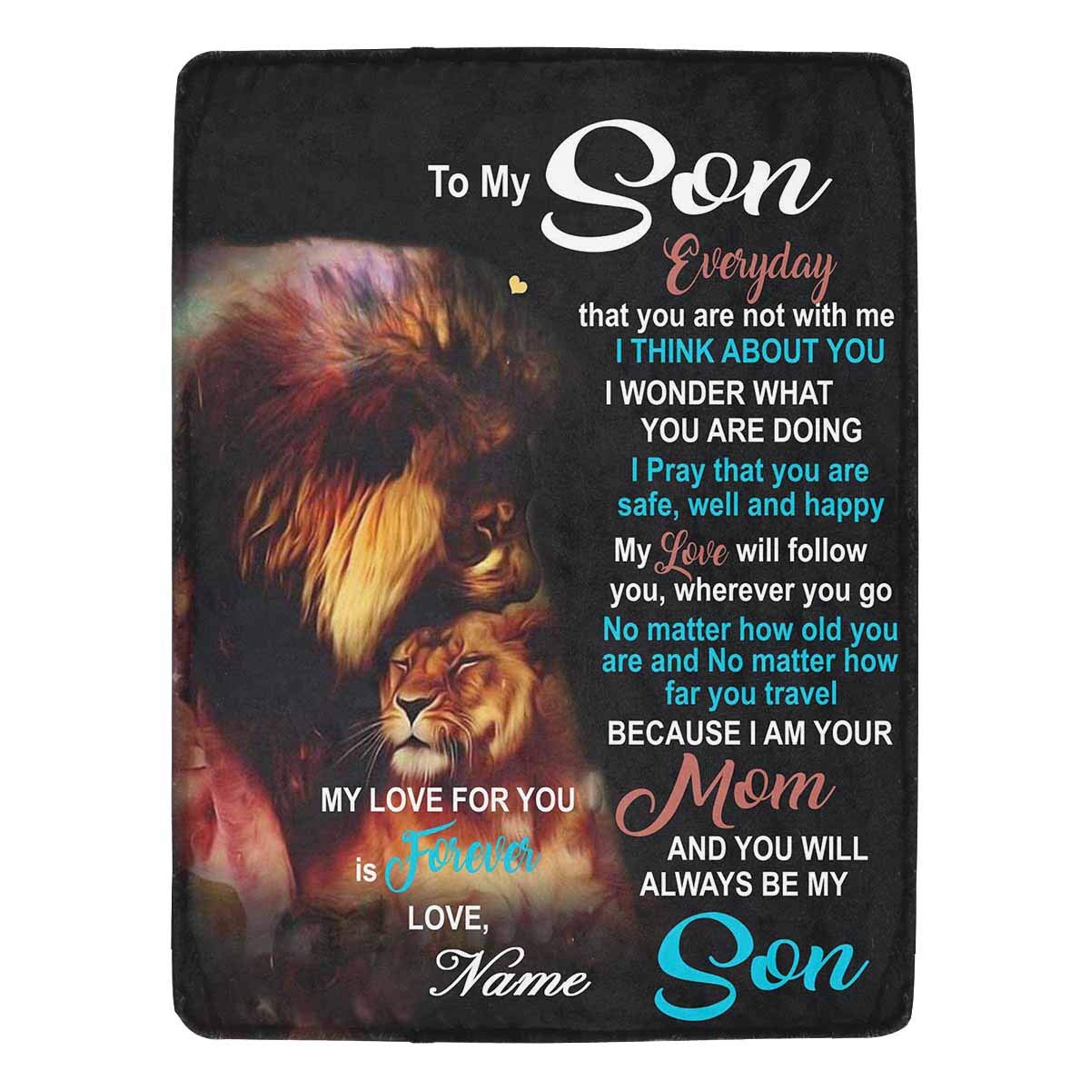 Personalized LOSARON Cozy Bed Blanket with Custom Name - 'To My Son, My Love is Forever' & Lion Design - 60