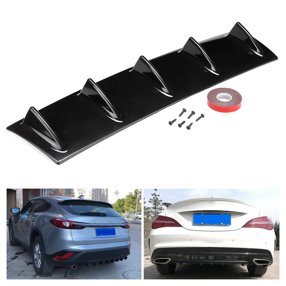 Universal Rear Bumper Diffuser - 5 Teeth Bumper Spoiler Shark Fin Deflector Lip for Cars & Trucks - Light Black - Enhances Aerodynamics & Sporty Look for Street Racing & Custom Builds