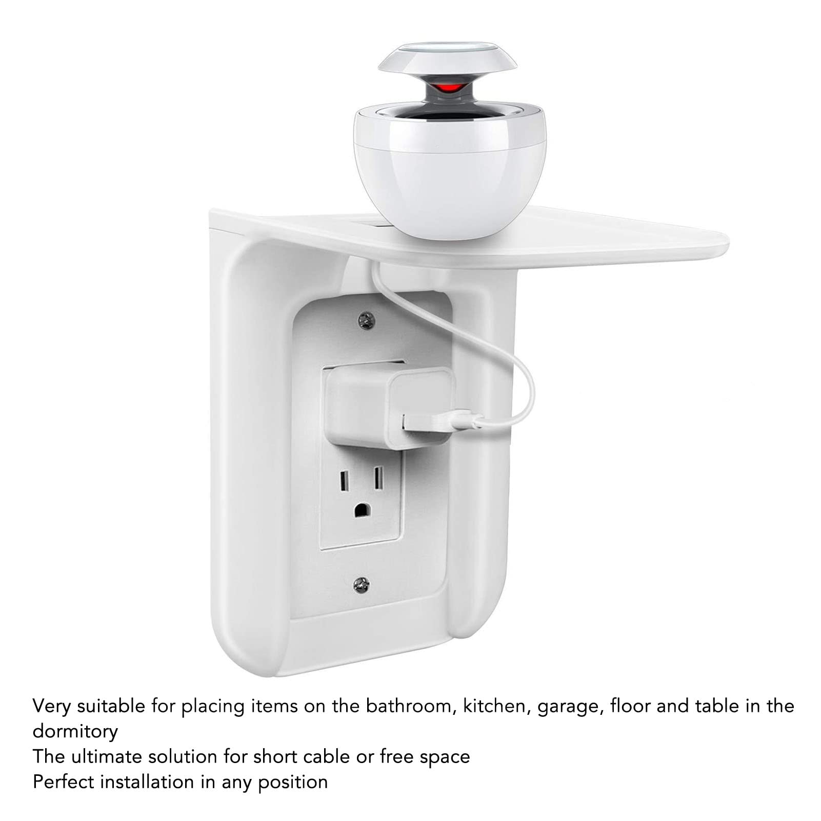 Wall Mounted Outlet Shelf - ABS Wall Shelf Organizer with Hole Design for Phone & Power Charger Holder - Perfect for Bedroom, Kitchen, Office Charging Station