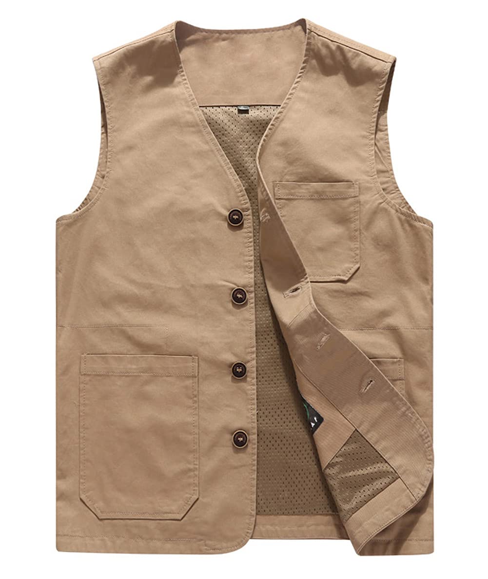 Men's Lightweight Fleece Lined Fishing Vest Jacket - Outdoor Casual Cotton Vest for Hiking, Camping & Fishing | Breathable & Comfortable for All Seasons