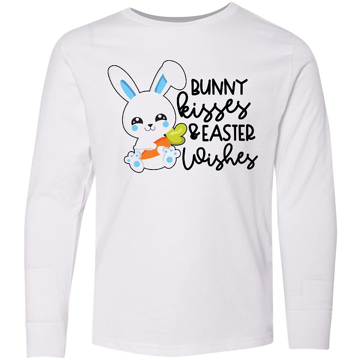 Inktastic Easter Bunny Kisses and Easter Wishes Youth Long Sleeve T-Shirt - Cute Easter Outfit for Kids, Boys & Girls, Holiday Family Matching Tee for Church, Egg Hunt & Spring Celebrations