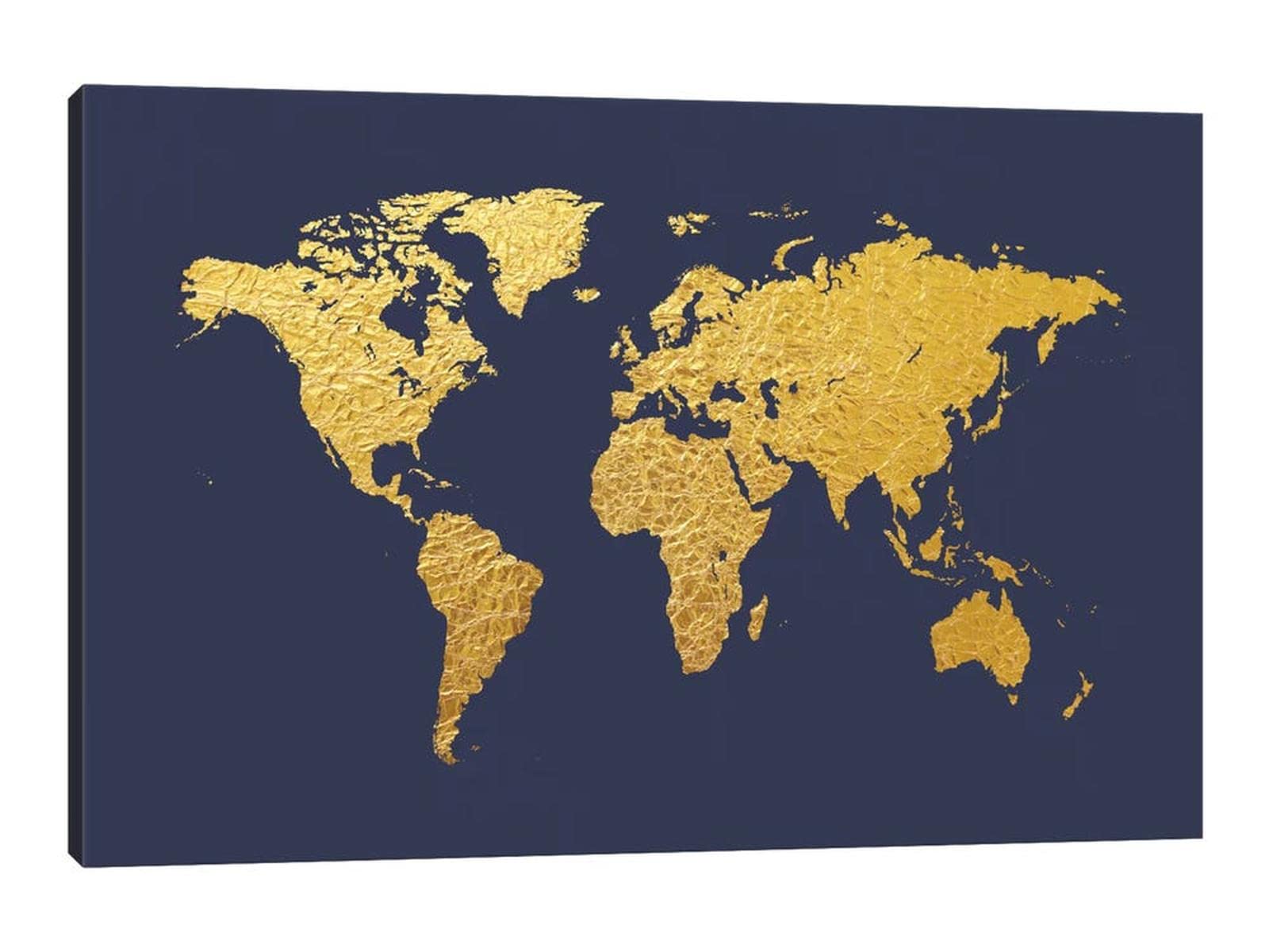 GUTTATY Black Gold World Map Canvas Wall Art - Framed 32x48 Inches for Office & Living Room Decor - Vintage World Map Poster for Home, Office, Dorm & Gifts - Perfect for Wall Decoration & Interior Design
