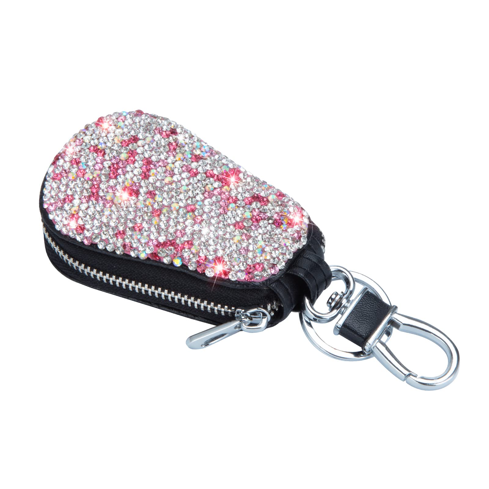 Stylish Bling Car Key Chain Holder - Premium Leather Coin Pouch with Zipper for Keys & Remote - Perfect for Key Organization & Car Accessories (Ideal for Gifts, Travel & Daily Use)