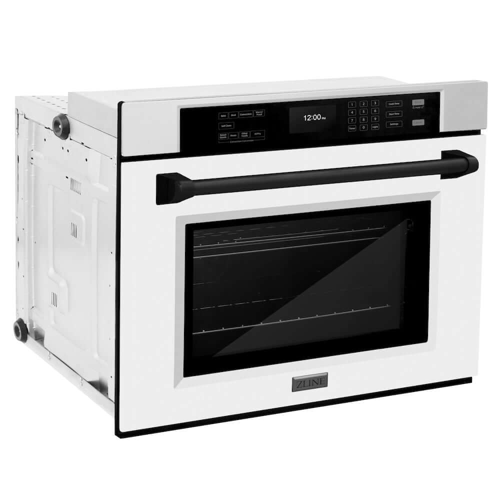 ZLINE Autograph Edition 30 Inch Stainless Steel Single Wall Oven with True Convection, Air Fry & Self-Clean - White Matte Door & Matte Black Handle (WASZ WM 30 MB) | Professional Kitchen Appliance for Baking, Roasting & Air Frying