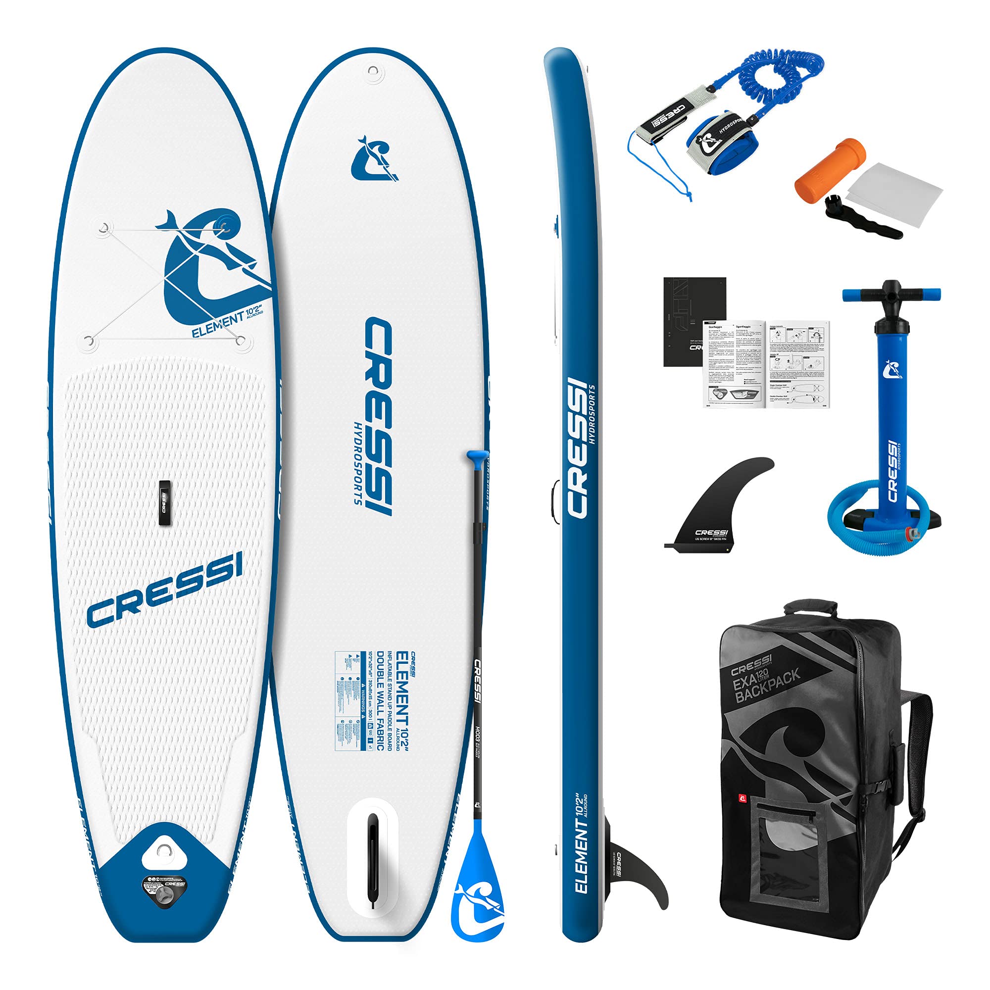 **Cressi Inflatable Stand Up Paddle Board (SUP) Set - Includes Pump, Paddle & Backpack - Double Wall Construction - 264 lb Weight Capacity - Multiple Sizes - Perfect for Lakes, Rivers & Ocean Paddling**