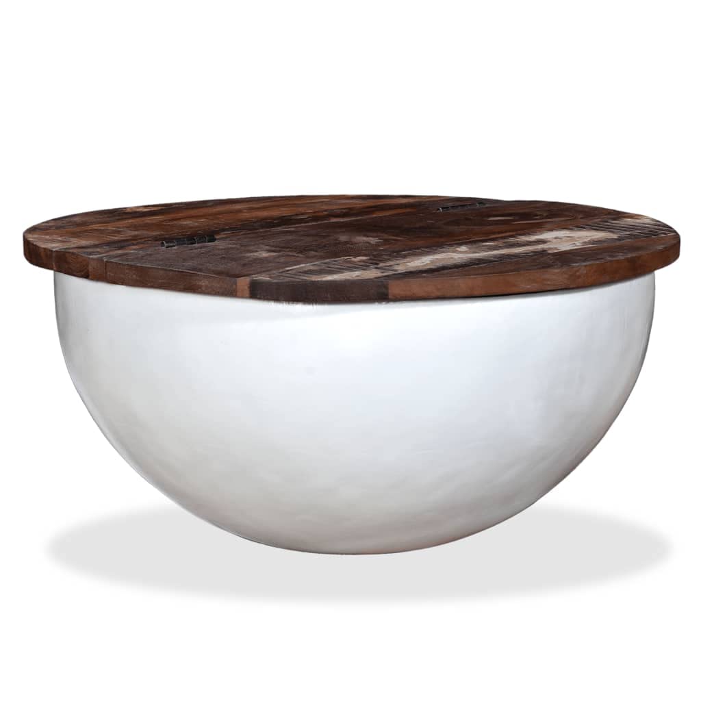 CHARMMA Solid Reclaimed Wood Coffee Table - White Bowl Shape Design for Living Room, Lounge & Modern Home Decor