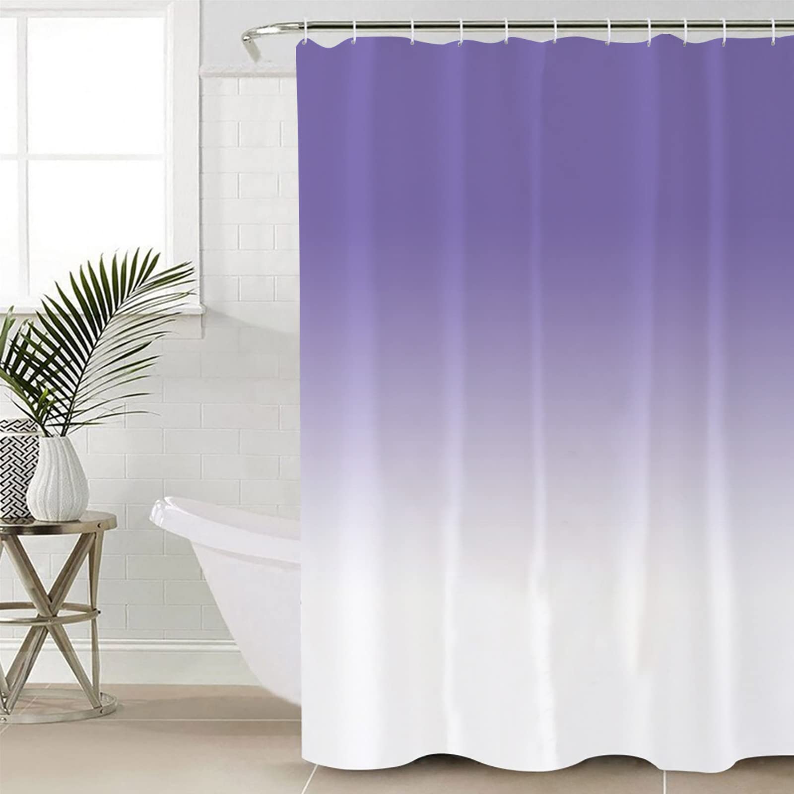 ZOE GARDEN Abstract Modern Gradient Shower Curtain Set - 72x72 Inch Ombre Purple & White Waterproof Polyester Bathroom Decor with Hooks - Perfect for Contemporary Bathrooms, Guest Suites & Spa-Style Retreats