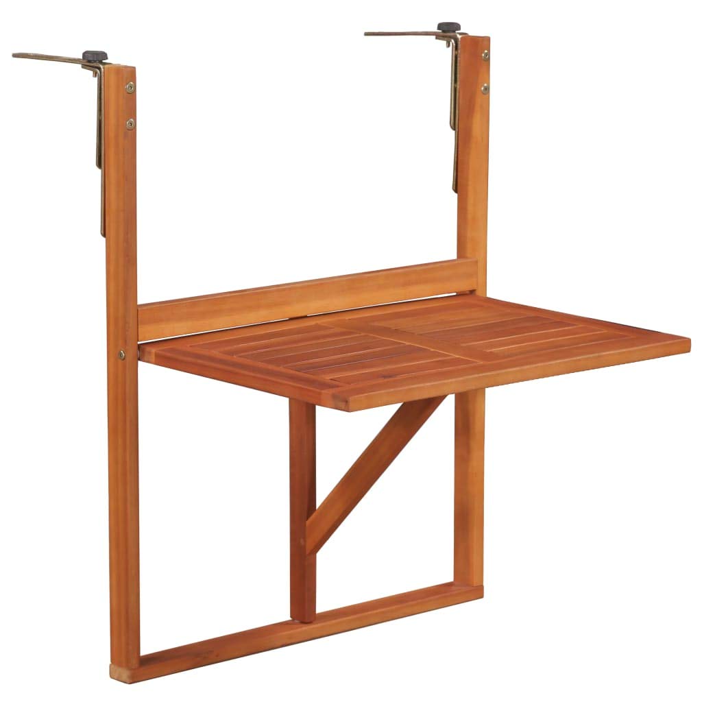 Rustic Acacia Wood Folding Hanging Balcony Side Table - Indoor/Outdoor Railing Serving Stand for Patio, Garden, Deck (25.4 x 17.3 x 31.5 Inches) - Perfect for Small Space Dining, Coffee Break, and Outdoor Entertaining