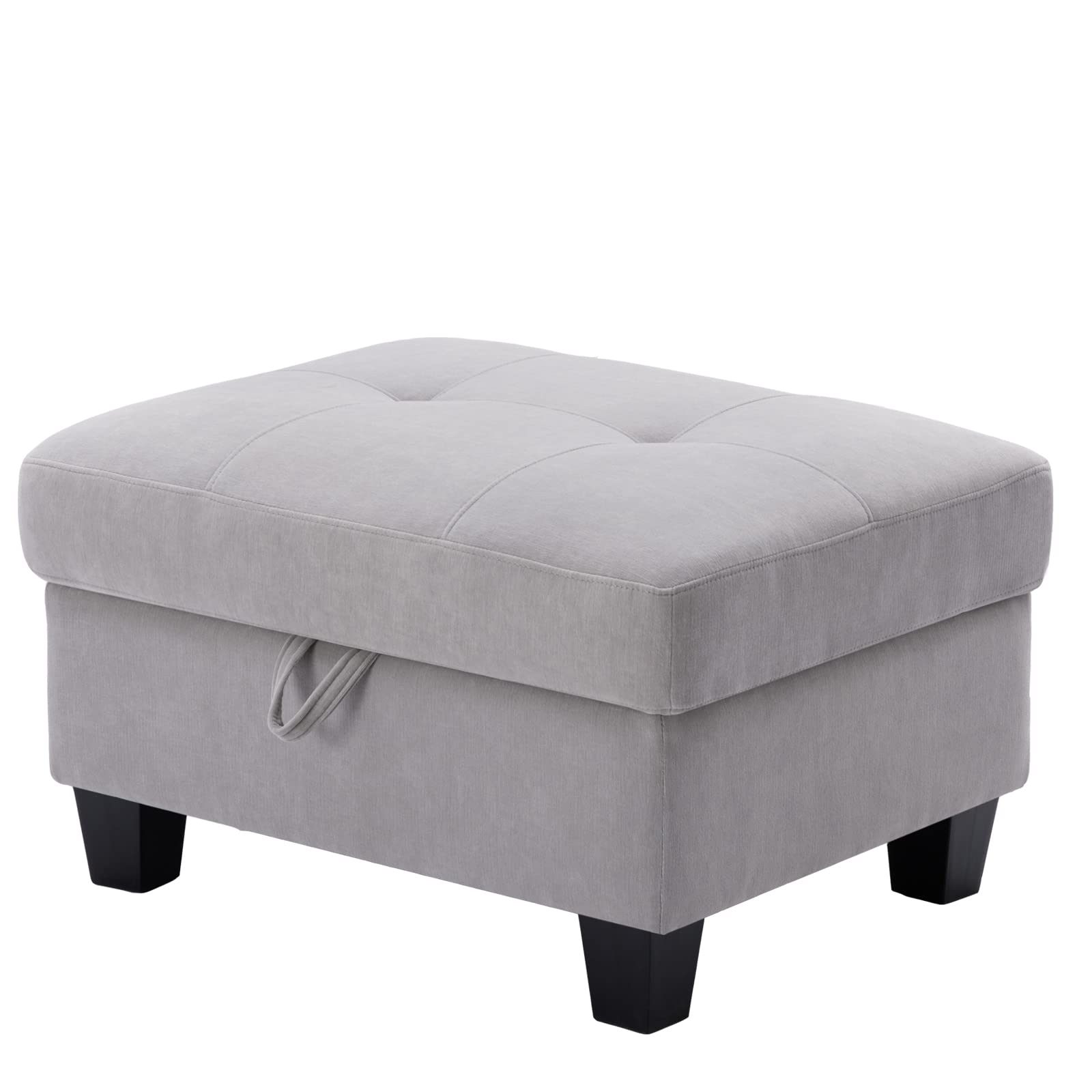 Sunflower Storage Ottoman Foot Stool - Grey Chaise Lounge Section with Hidden Storage for Living Room, Bedroom & Dorm | Perfect for Extra Seating, Footrest & Home Organization