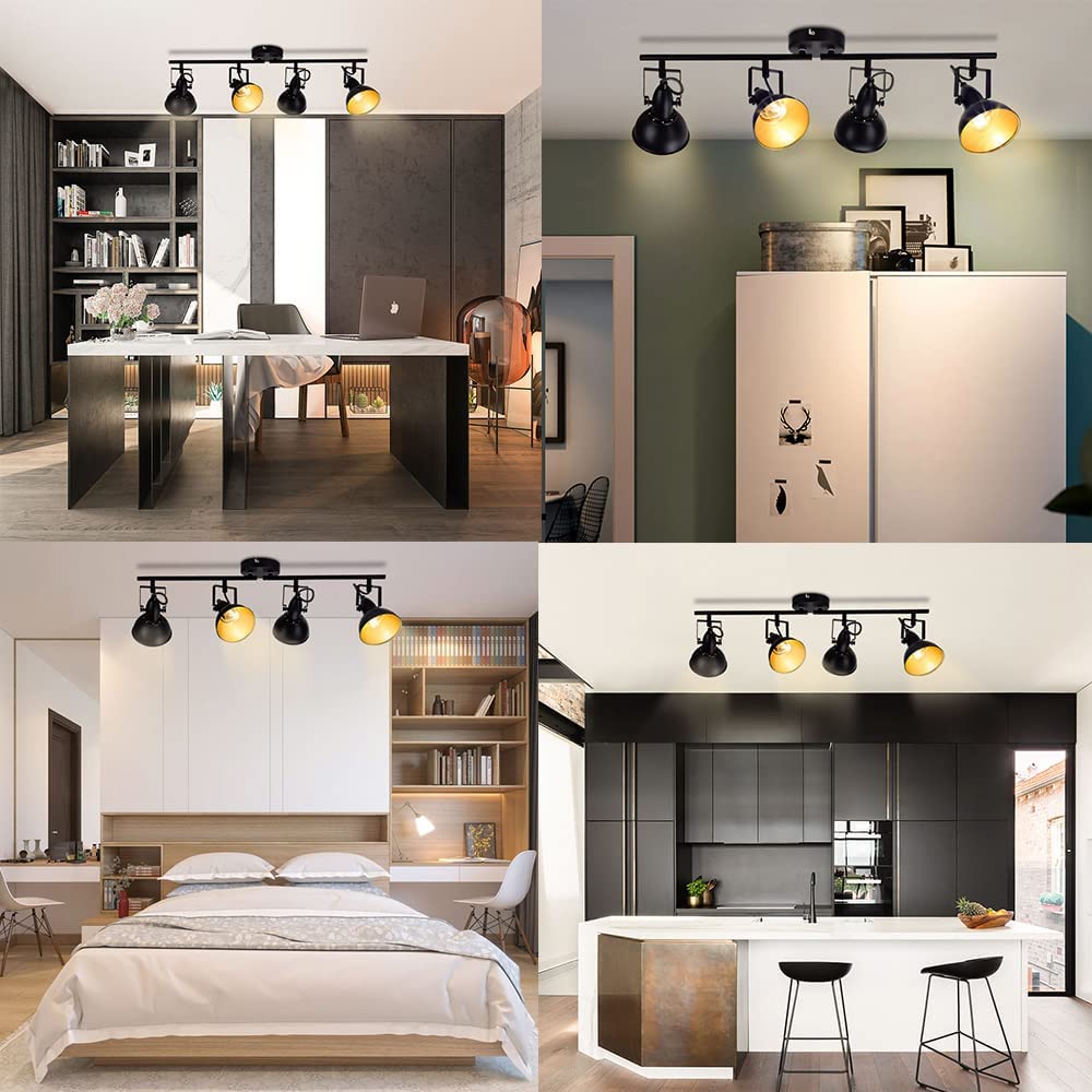 Depuley Flexible Track Light Kit - 4 Light Black Ceiling Fixture, Adjustable Flush Mount Spot Lighting for Living Room, Dining Room, Bedroom, Kitchen, Office & Closet | Modern Home & Commercial Interior Lighting Solution