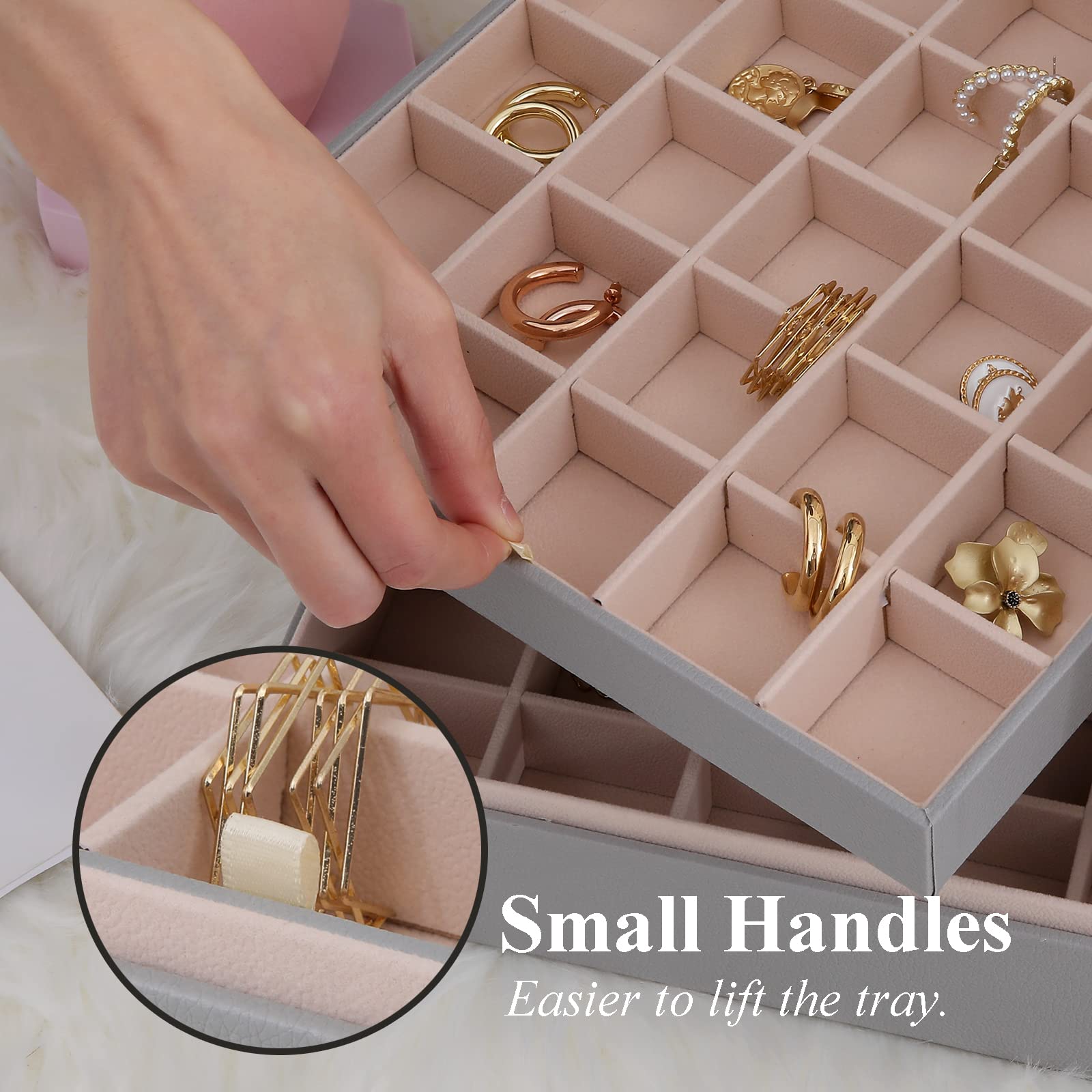 Misaya 50-Slot Jewelry Organizer Box for Women - Earring Holder for Rings & Necklaces - Perfect Gift for Mom (Grey) - Ideal for Travel, Home Storage & Jewelry Display