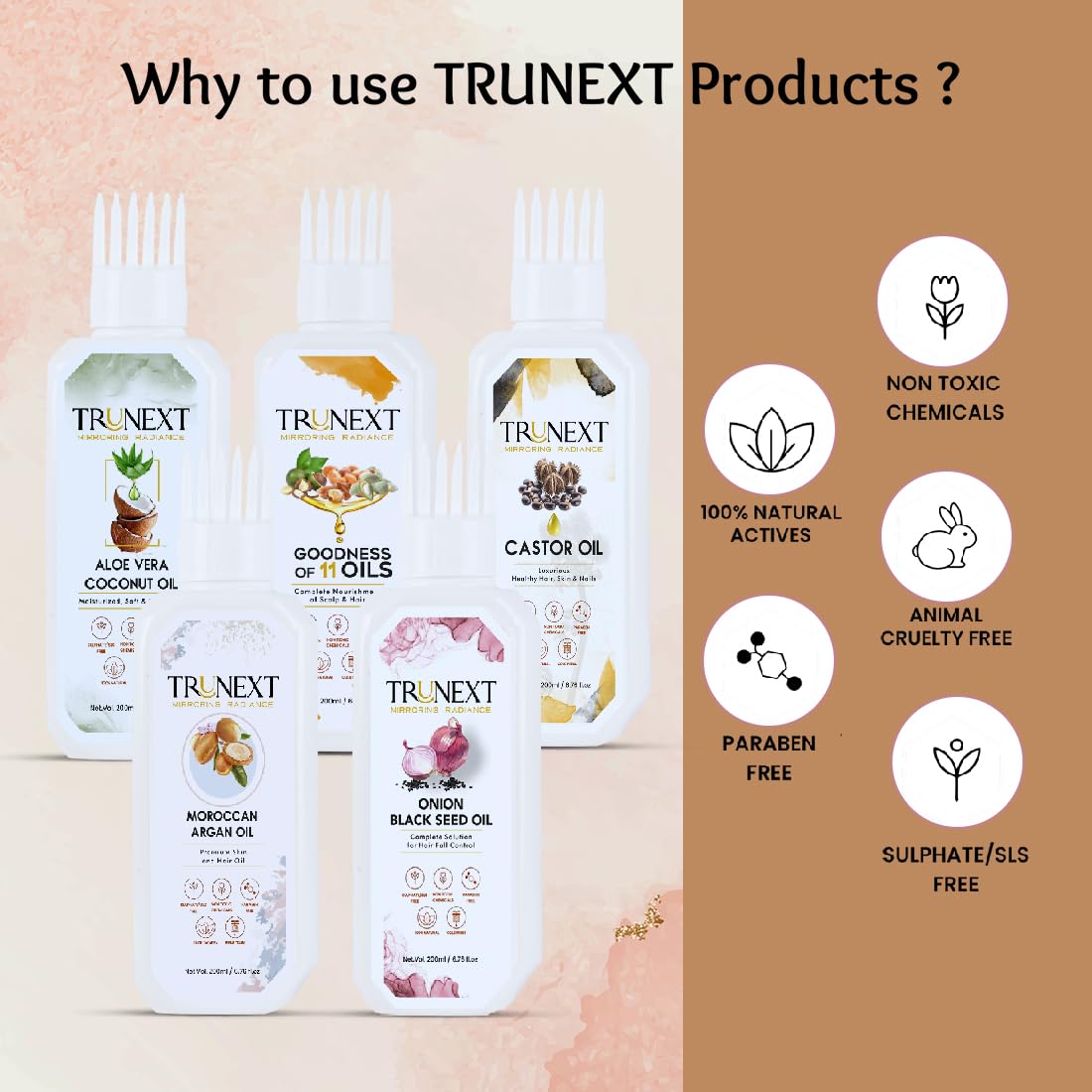TRUNEXT Pure Cold Pressed Castor Oil for Hair Growth, Skin & Nails - 100% Natural Moisturizer & Treatment - 200ml - Perfect for Hair Care, Eyelash Growth & Dry Skin Relief
