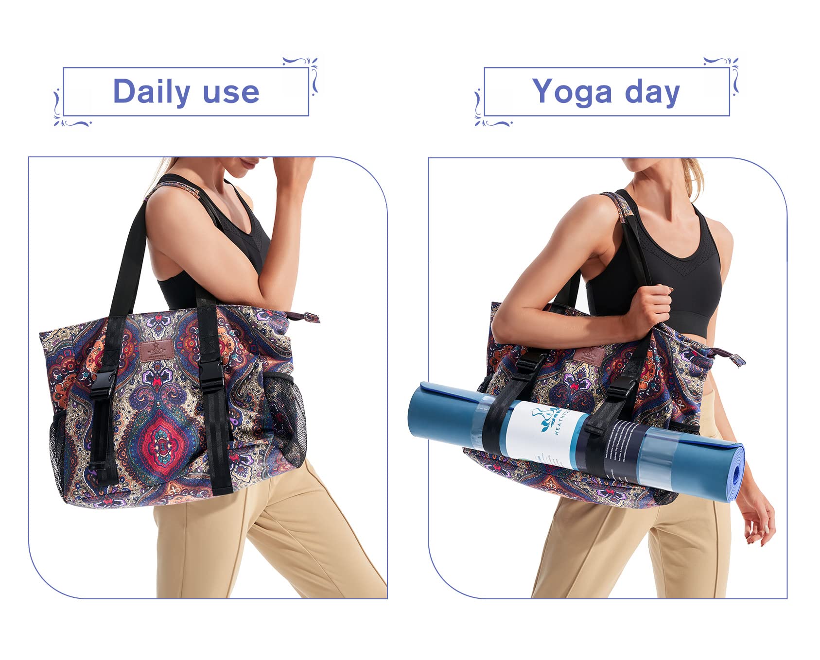 Healthyoga Large Yoga Mat Bag with Carrier Pocket - Multi-Functional Gym Tote for Women | Perfect for Yoga, Pilates, Workouts & Travel