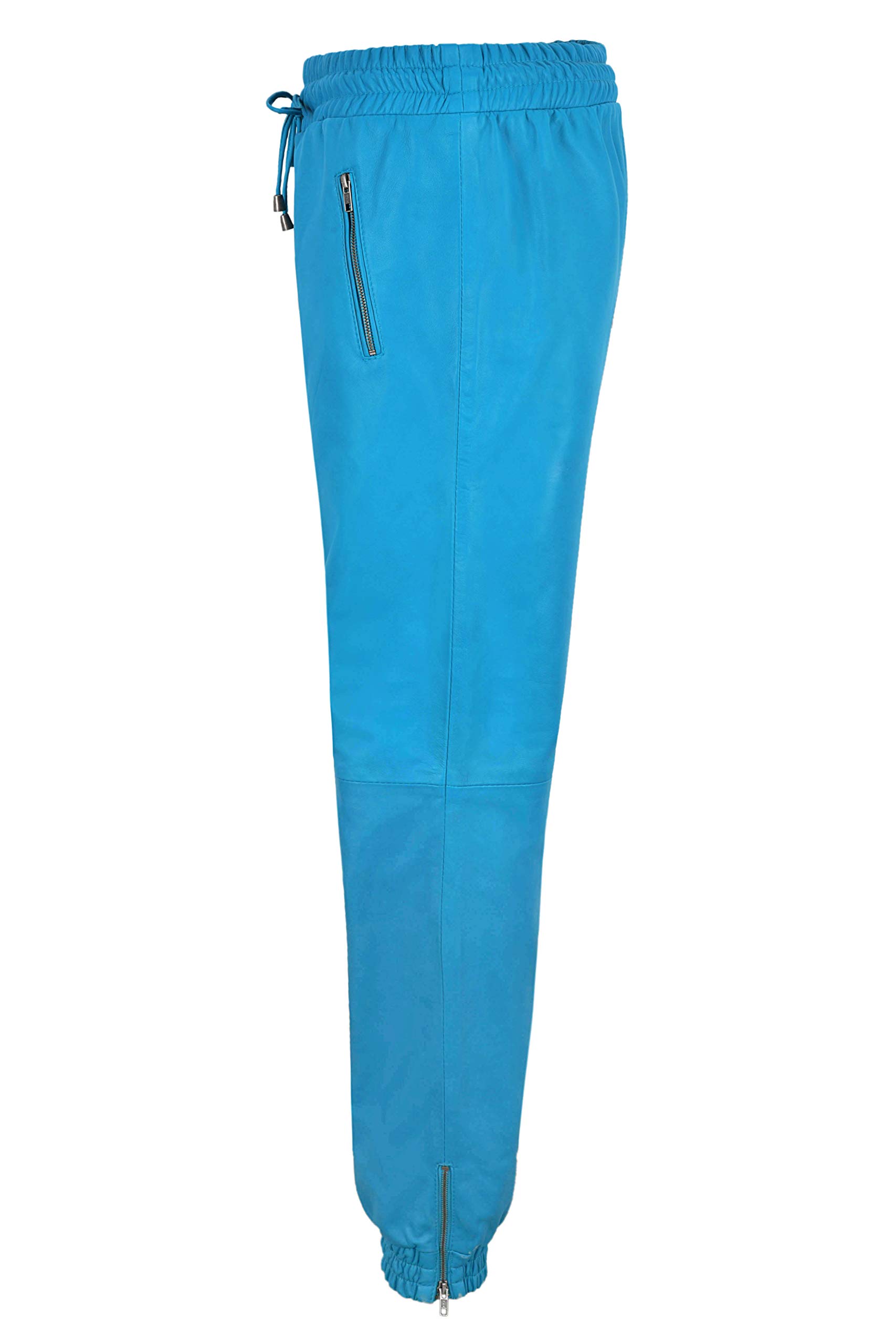Men's Real Leather Jogger Pants with Zip Pockets - Electric Blue Sweatpants for Casual Wear & Gym | Comfortable Track Bottoms for Running & Lounge