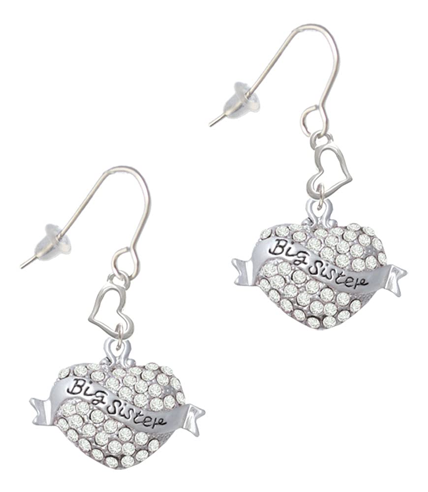 Delight Jewelry Sterling Silver Big Sister Banner & Crystal Heart French Hook Earrings - Perfect for Sister Gifts, Birthday Presents, and Special Occasions