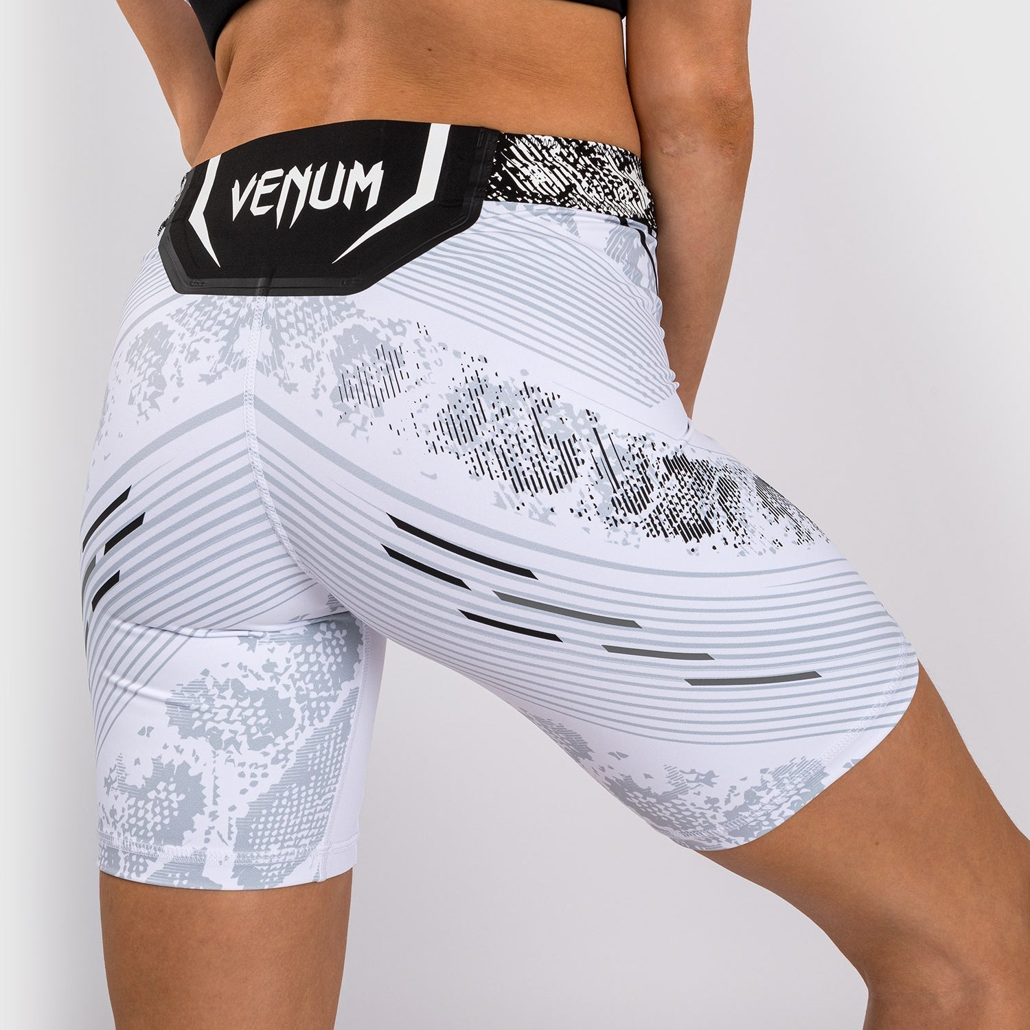 Venum UFC Adrenaline Authentic Women's Vale Tudo Fight Shorts - Long Fit MMA Training & Competition Shorts - White (Perfect for MMA, BJJ, Muay Thai & Fitness Training)