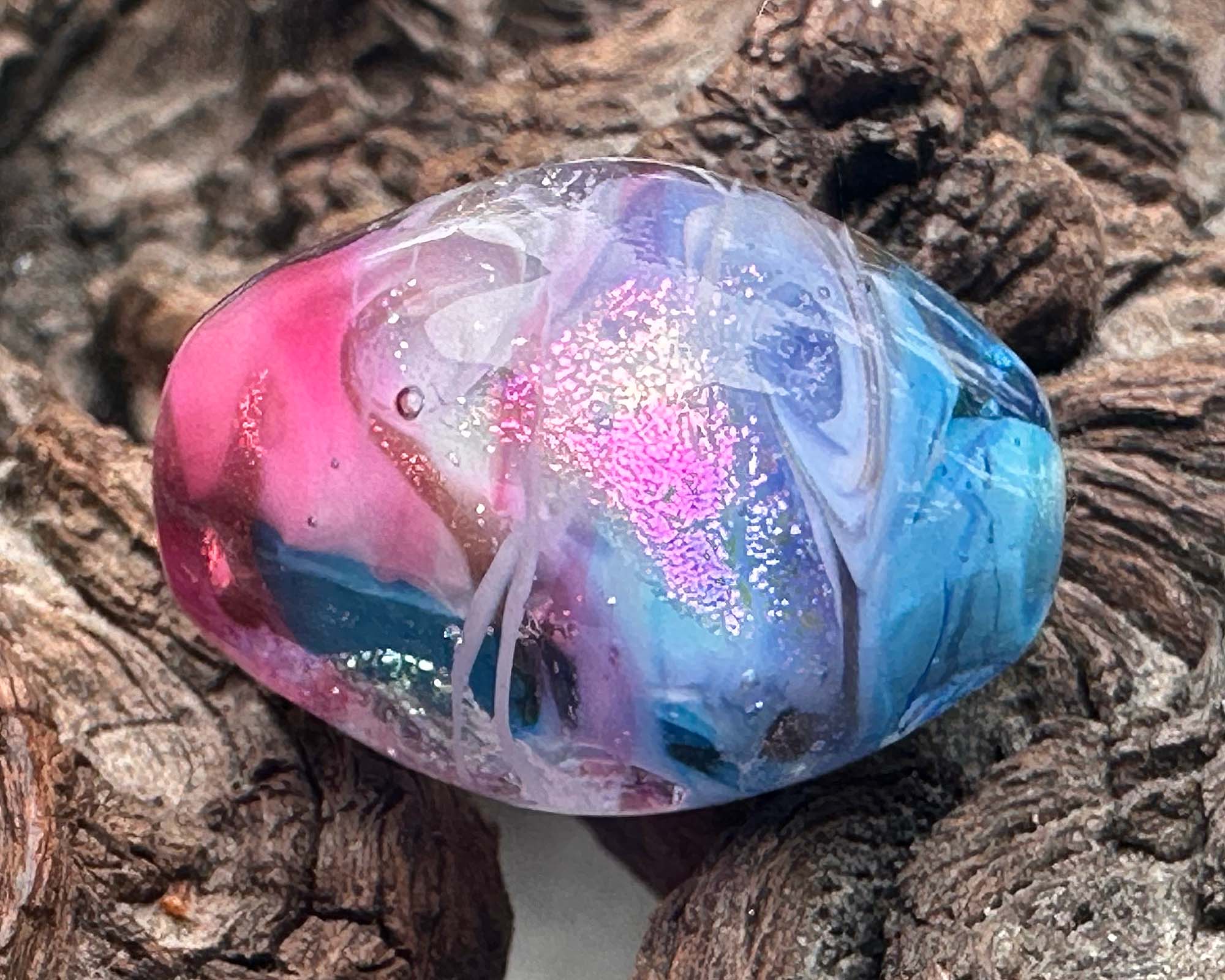 Dichroic Glass Lampwork Focal Bead for Jewelry Making - Cotton Candy Color Handmade Art Bead - Perfect for Necklaces, Bracelets & DIY Craft Projects