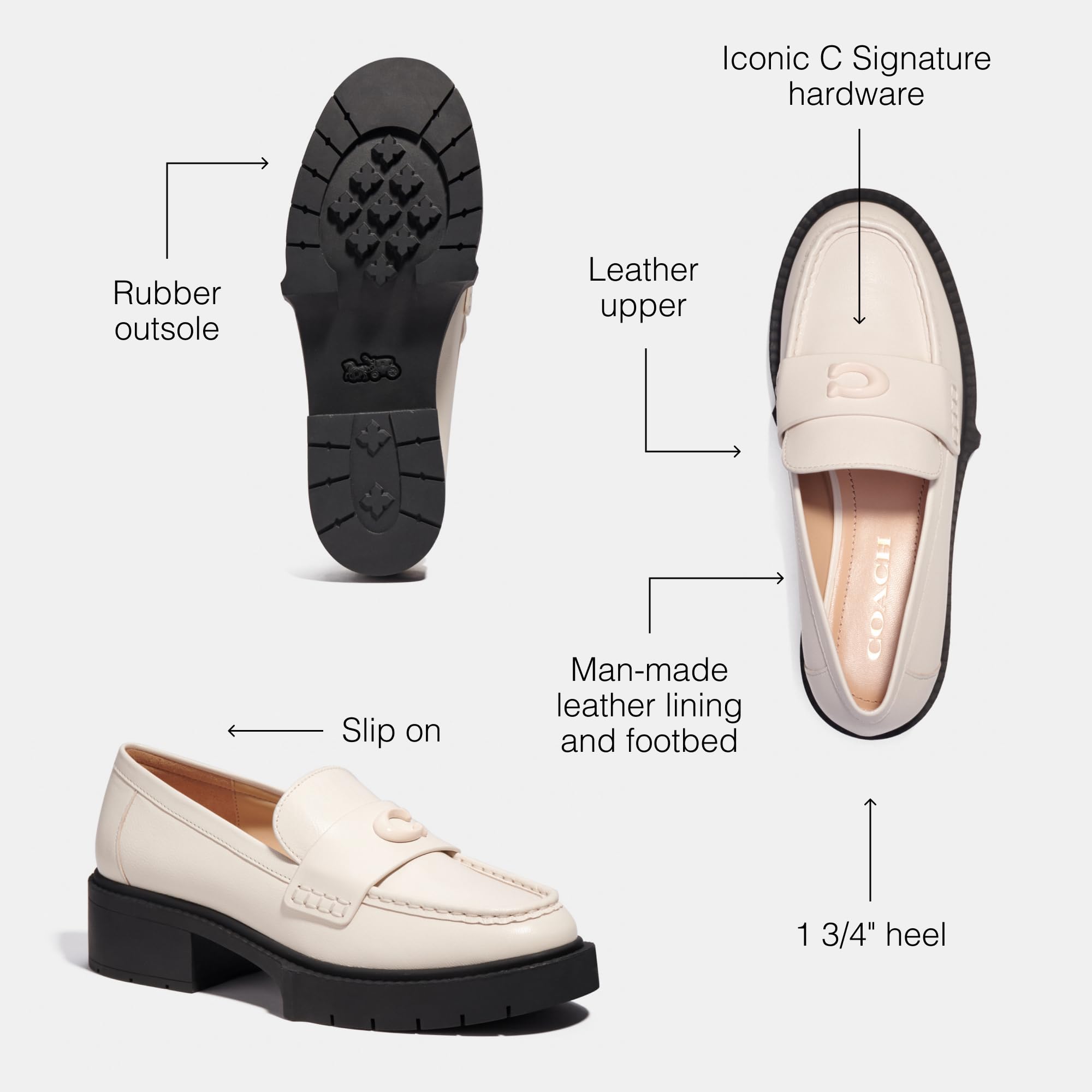 Coach Women's Leah Loafer - Classic Leather Slip-On Shoes for Women | Comfortable & Stylish Casual Flats | Perfect for Office, Travel & Everyday Wear