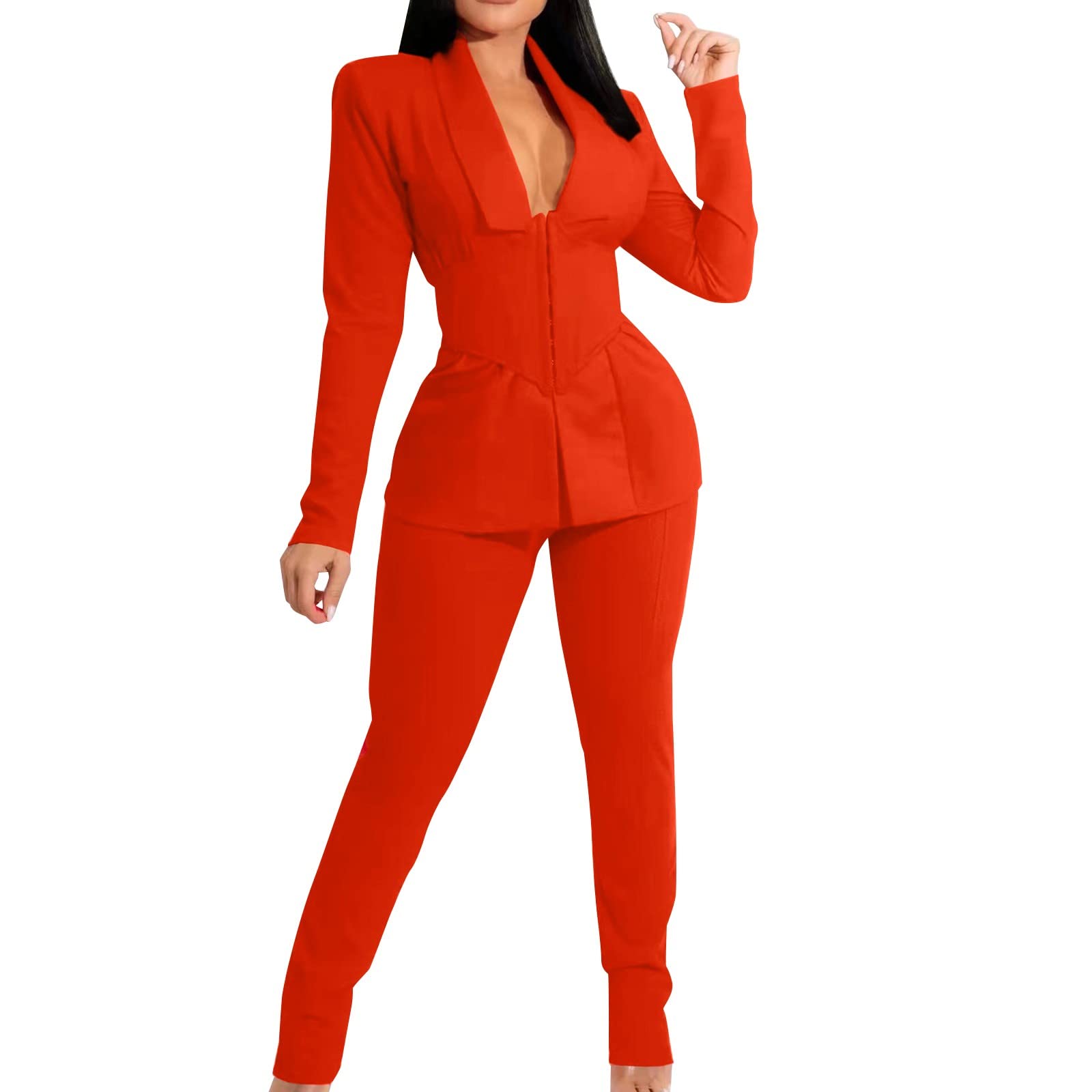 Women's Two Piece Suit Set - Sexy Lapel Office Business Outfit with Long Sleeve Blazer & Formal Pants | Perfect for Work, Business Meetings & Professional Events