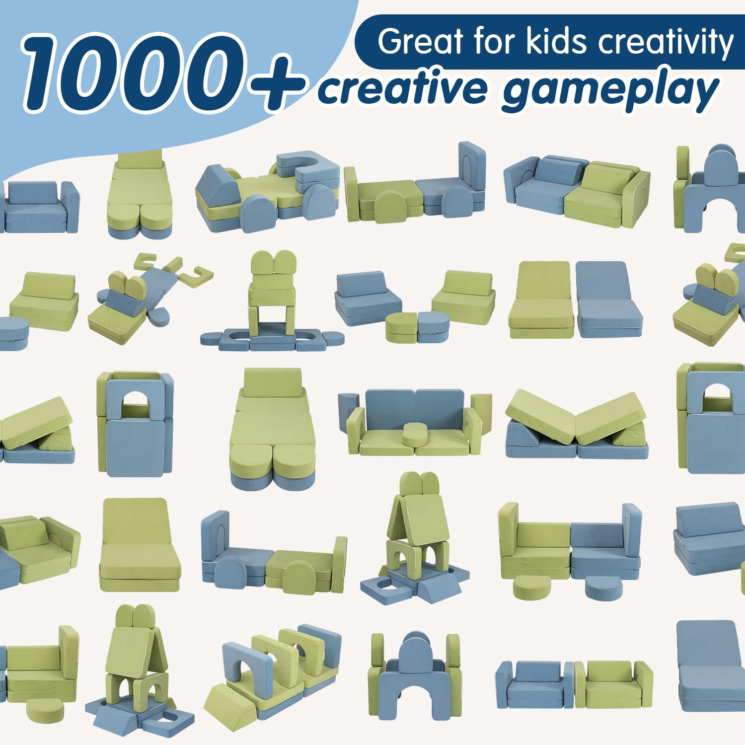 Modular Kids Play Couch - 1000+ Building Options, Super Comfy Convertible Sofa for Playroom & Nursery, Perfect Gift for Toddlers & Children - Great for Playtime, Reading Nook & Nap Time