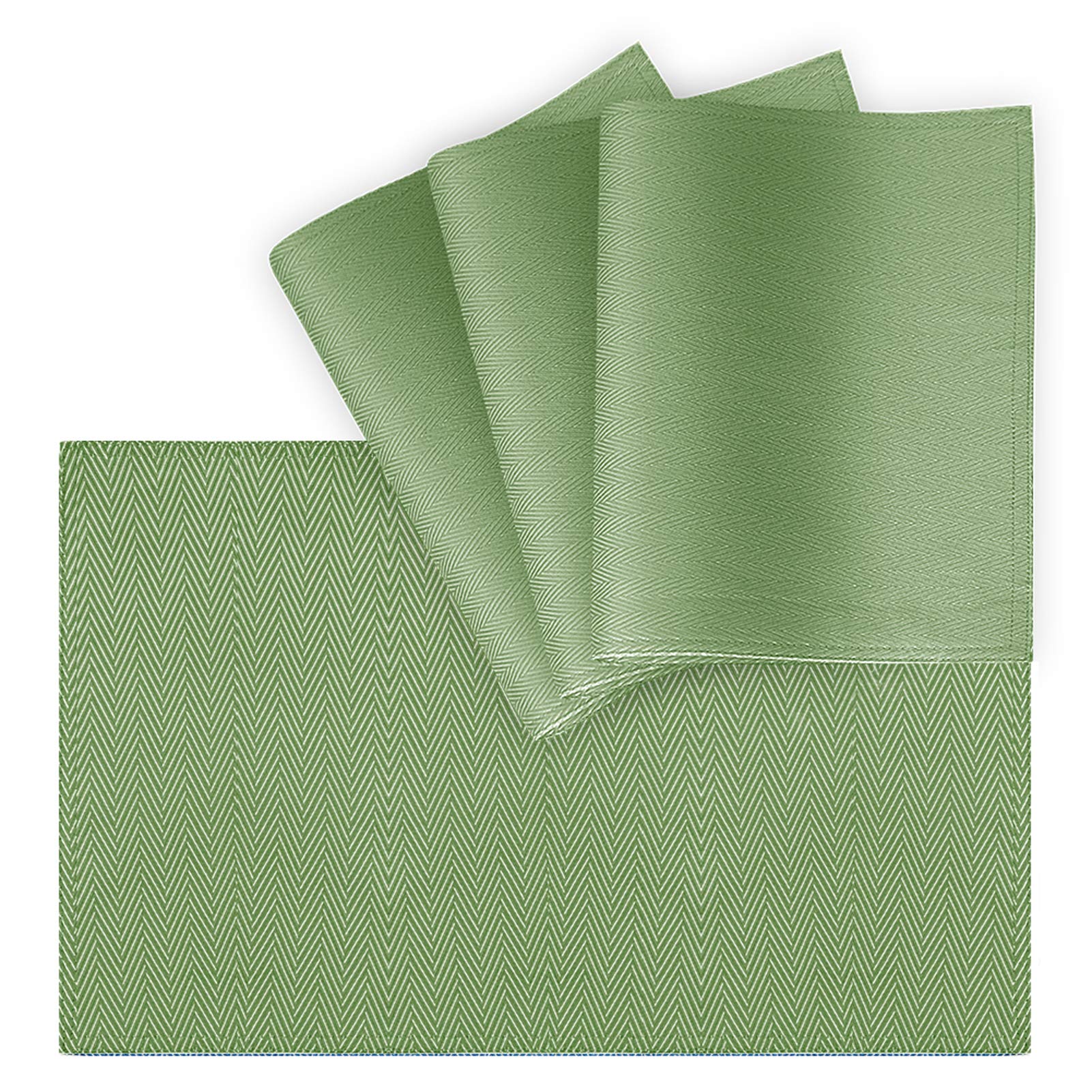 VCVCOO Anti-Stain Double Sided Placemats Set of 4 - 13x19 Inch Reversible Woven Table Mats in Green Herringbone Pattern, Machine Washable for Dining Room, Kitchen & Outdoor Use