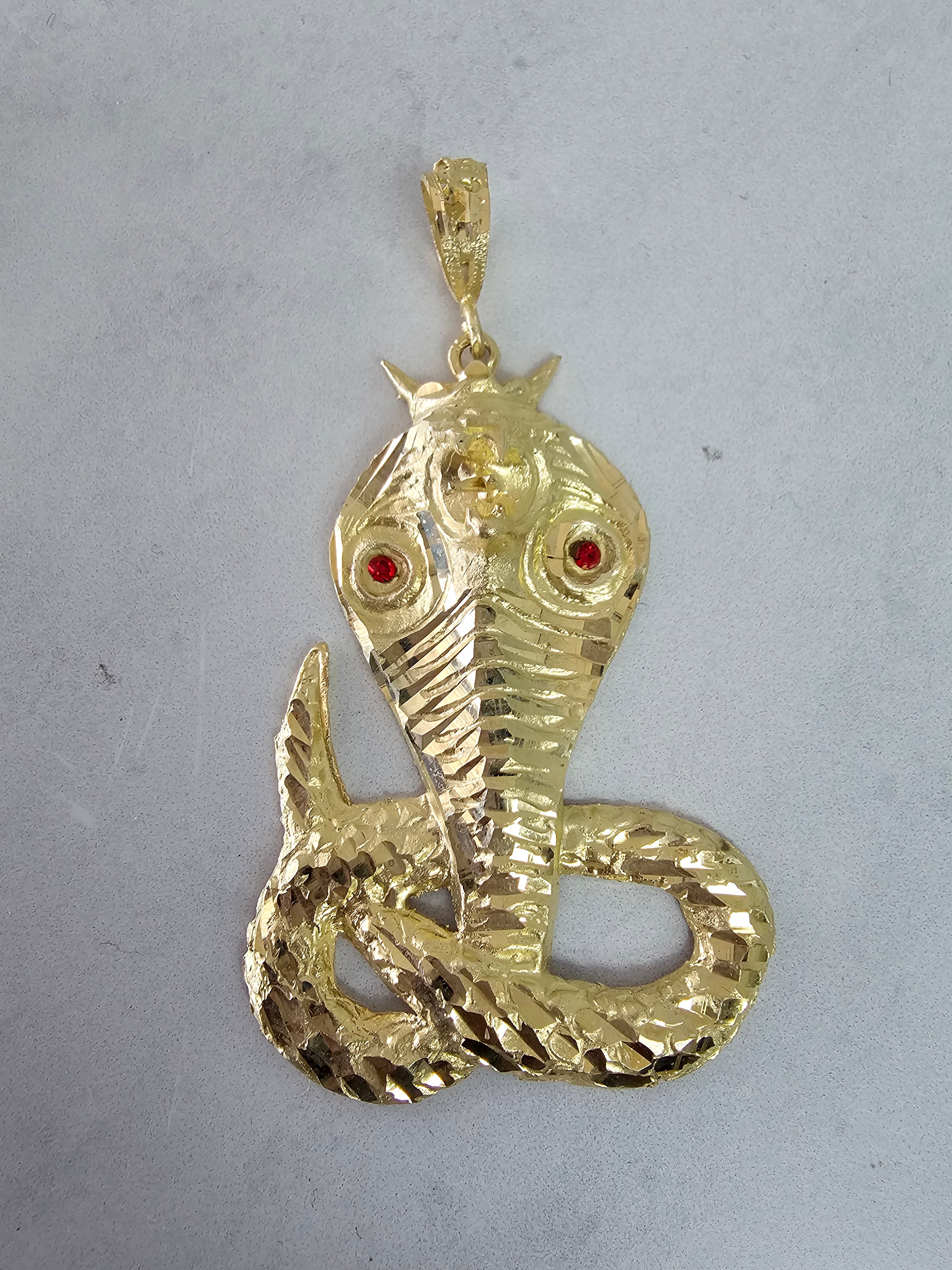10K Yellow Gold Cobra Snake Necklace with Ruby Accents - Elegant Jewelry for Women, Perfect for Parties, Weddings & Special Occasions