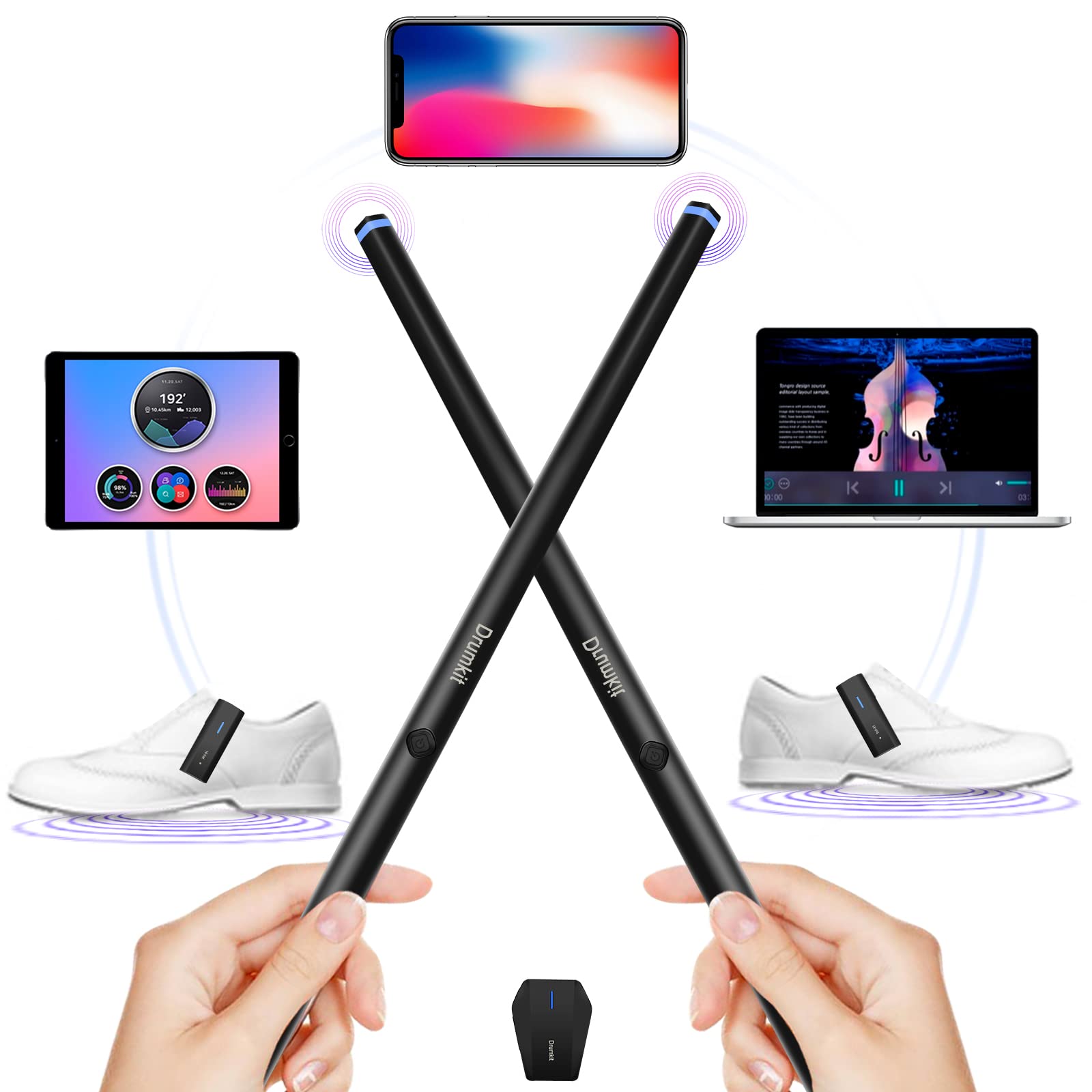 AIERSON Portable Electronic Air Drum Set with Bluetooth MIDI Support - Virtual Drum Kit with Air Sticks & Pedals - Silent Practice Drum for Kids & Adults - Perfect for Home, Studio & Live Performances