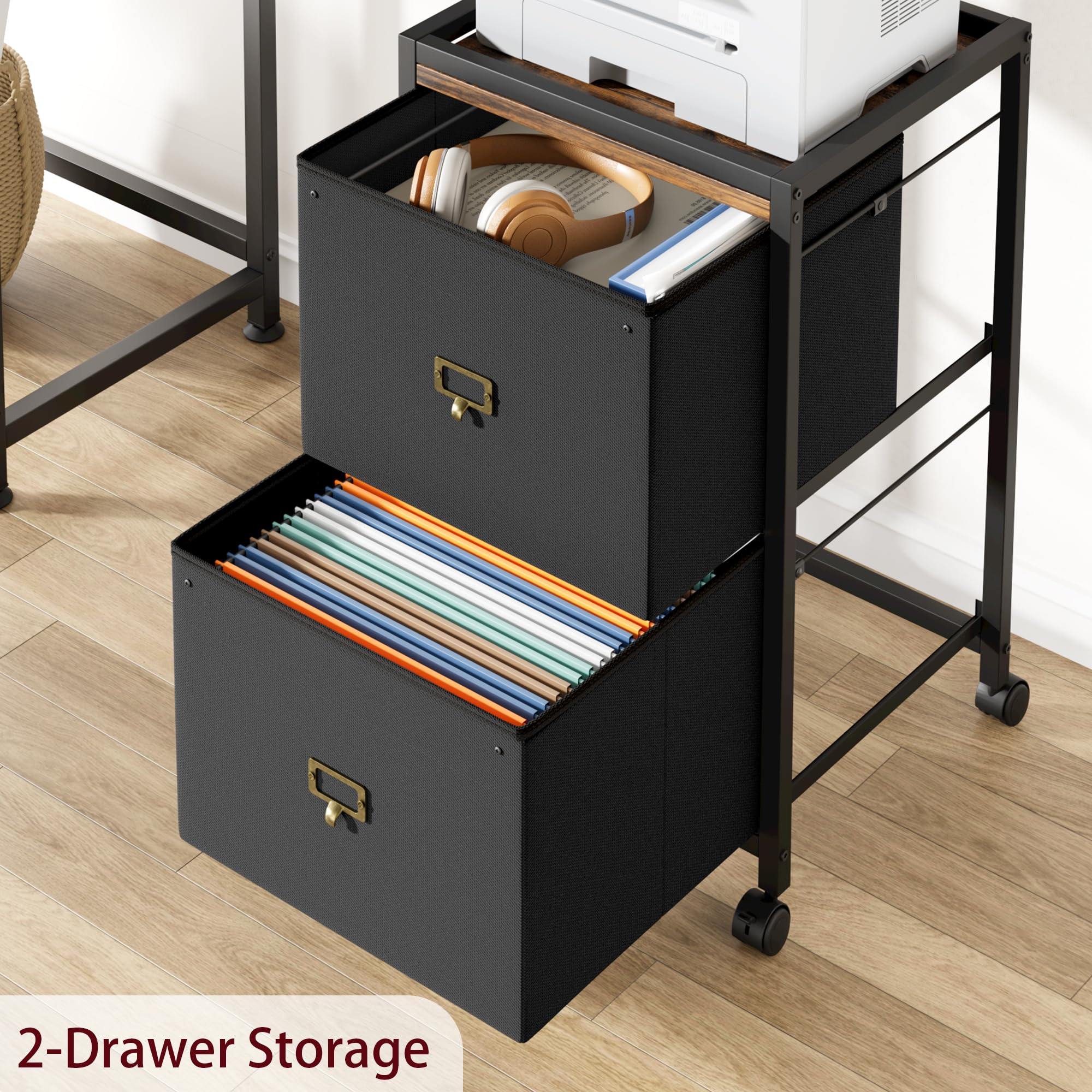 GARVEE 2-Drawer Mobile File Cabinet with Metal Frame & MDF Top - Waterproof, Anti-Corrosive, Rolling Wheels for Home Office Organization - Perfect for Document Storage and Office Supplies