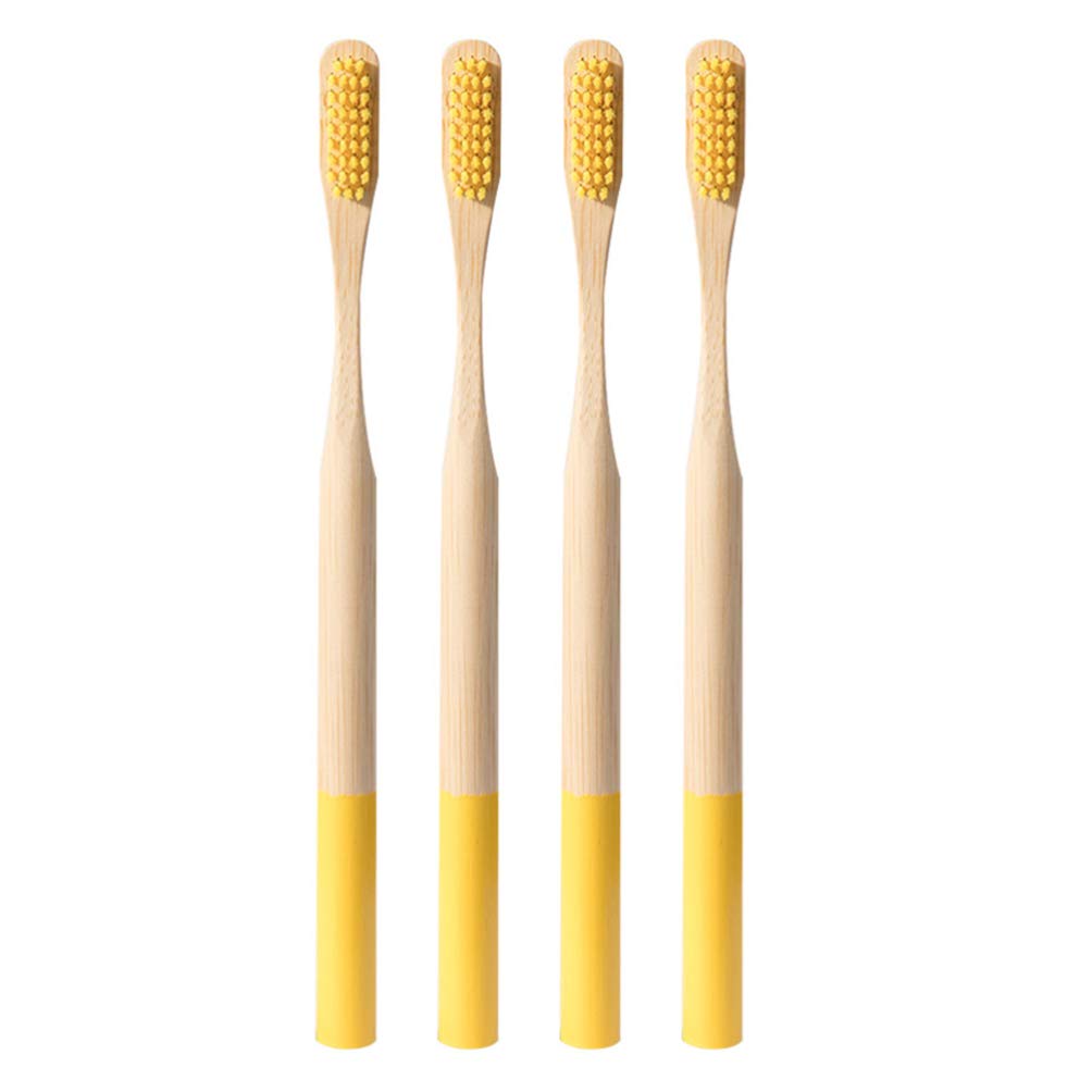 EXCEART 4-Pack Organic Bamboo Toothbrushes with Charcoal Bristles - Natural Wooden Manual Toothbrush Set for Adults & Kids, Eco-Friendly Dental Care - Perfect for Travel, Home & Sustainable Lifestyle