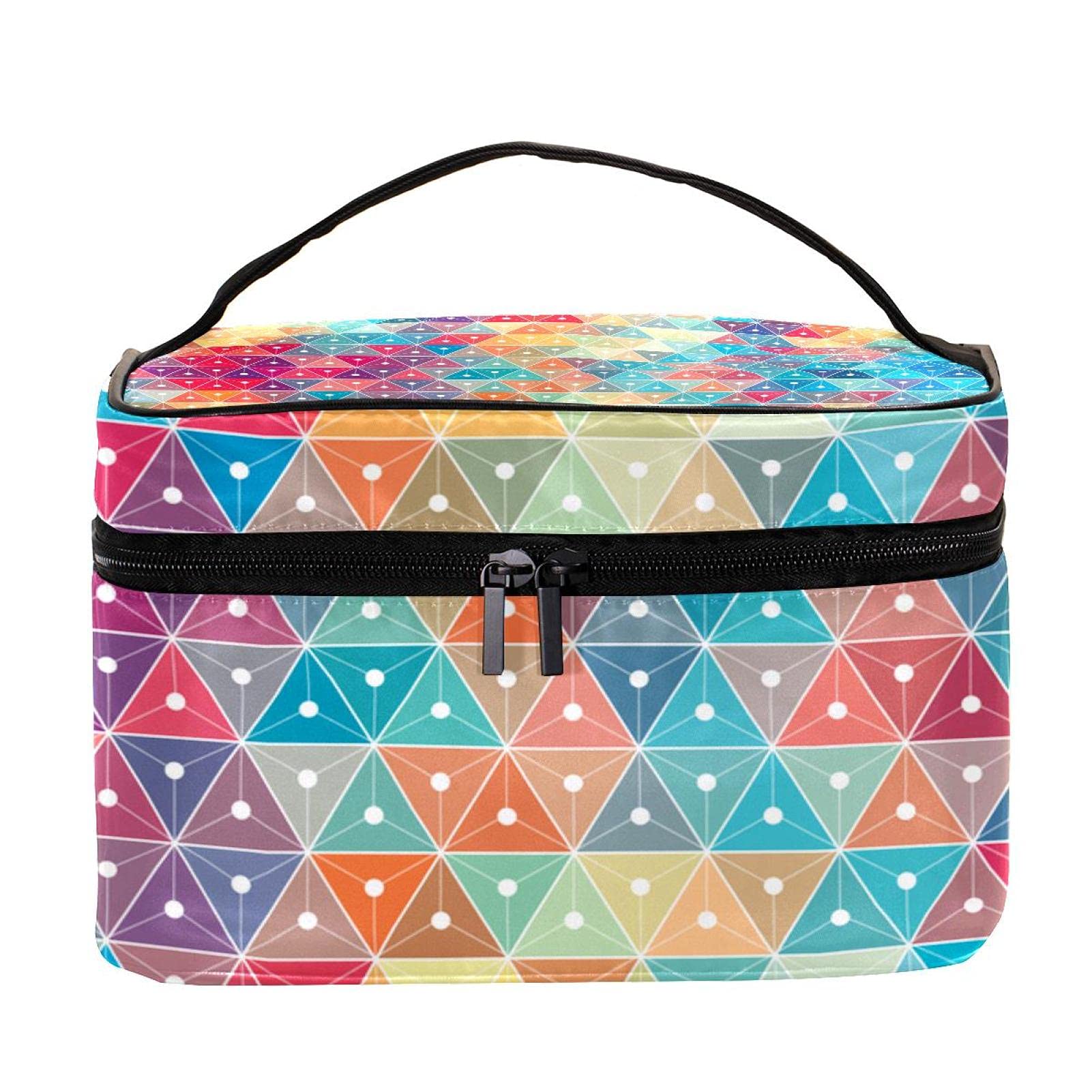 Abstract Colorful Plaid Geometric Triangle Travel Makeup Bag - Large Cosmetic Organizer with Zipper for Women & Girls | Perfect for Travel, Gym, and Daily Essentials Storage